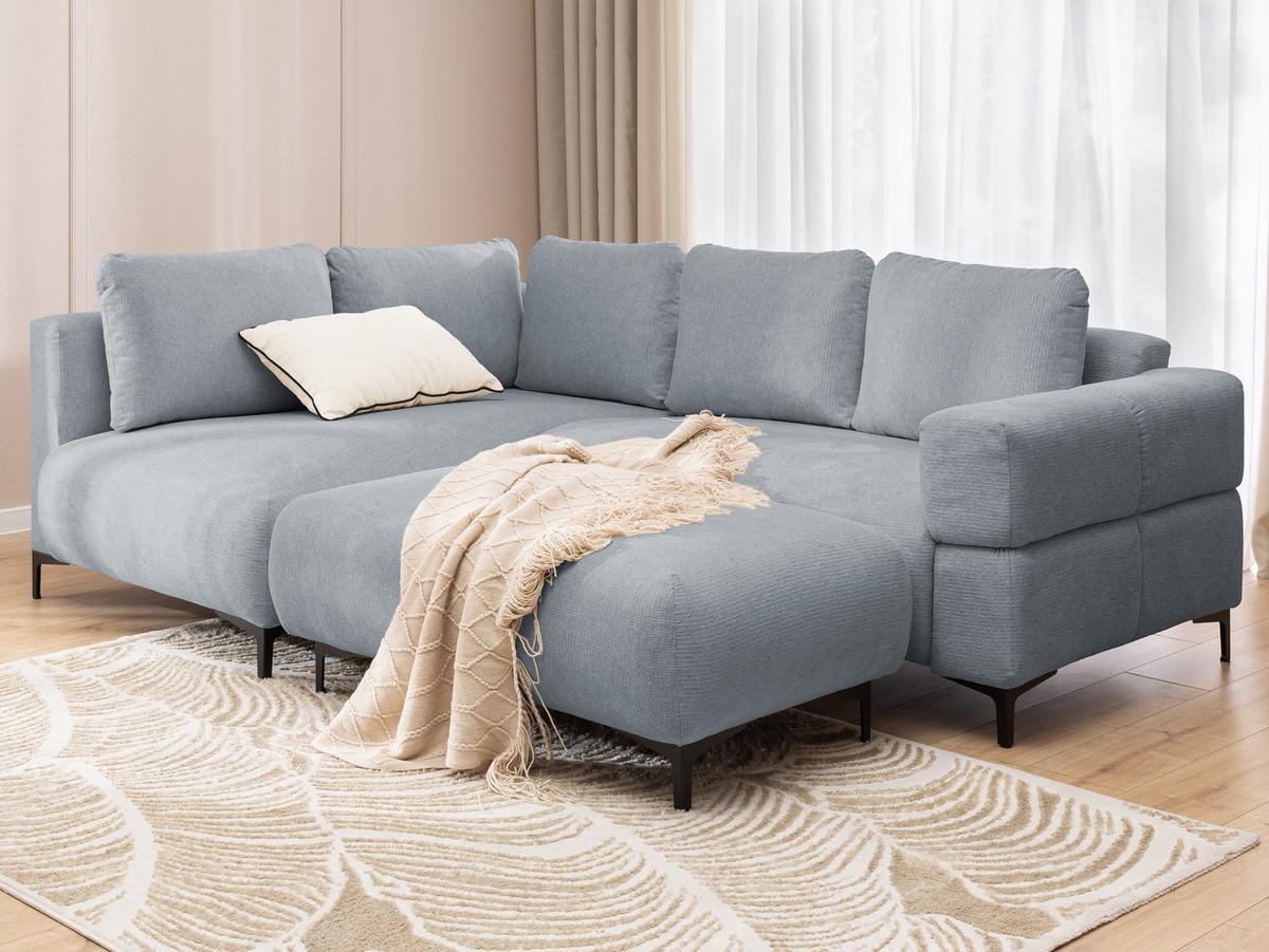 POLSTERHOCKER Cardea in Bubble-Optik aus weichem Grau Strukturstoff mit hohem Sitzkomfort - Schwarz/Grau, Holz/Textil (110/46/65cm) - S-Style Möbel