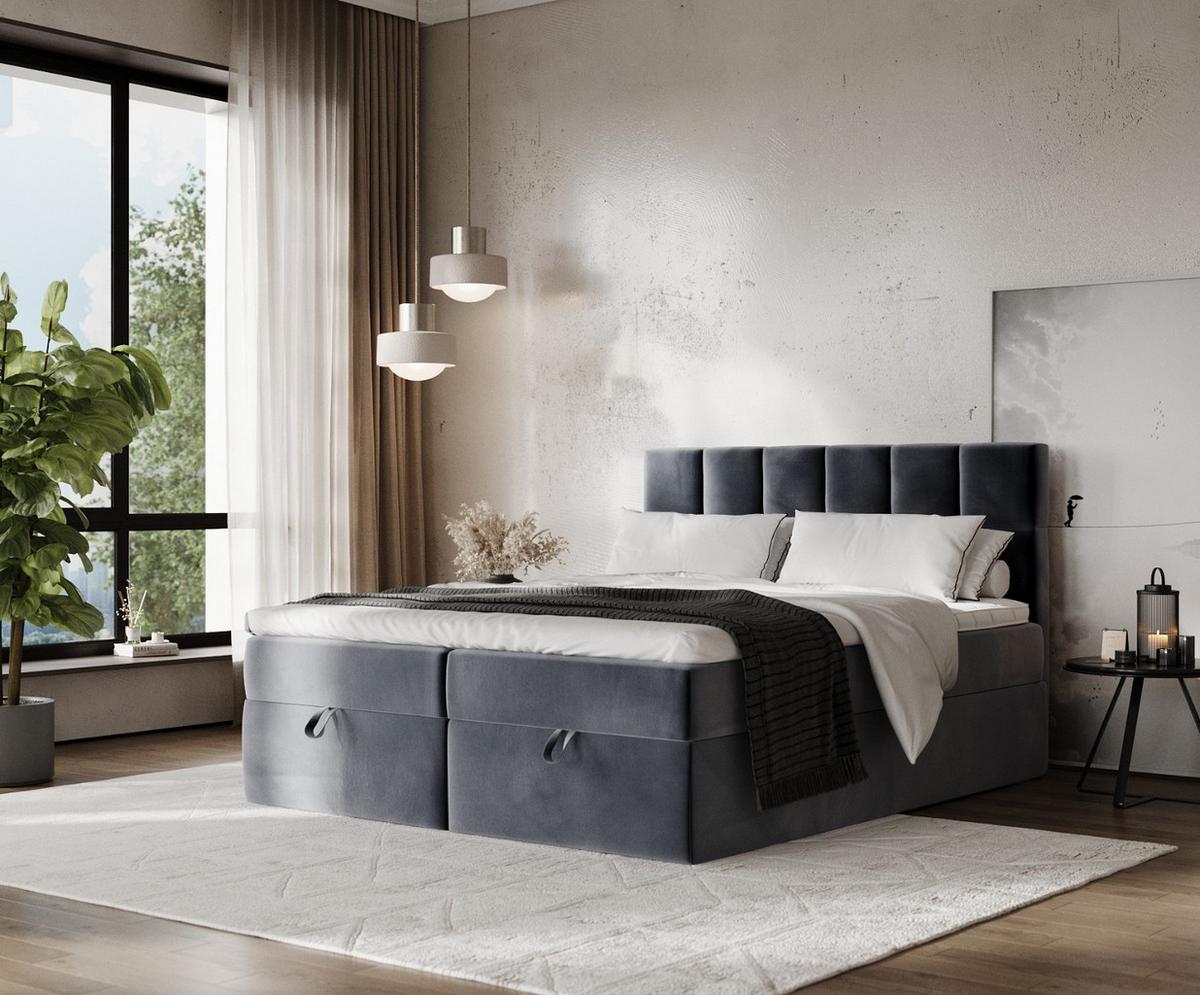BOXBETT Savio 140/200 cm Dunkelgrau im Kronos Stoff - Dunkelgrau/Schwarz, Holz/Holzwerkstoff (140/200cm) - AltaBeds