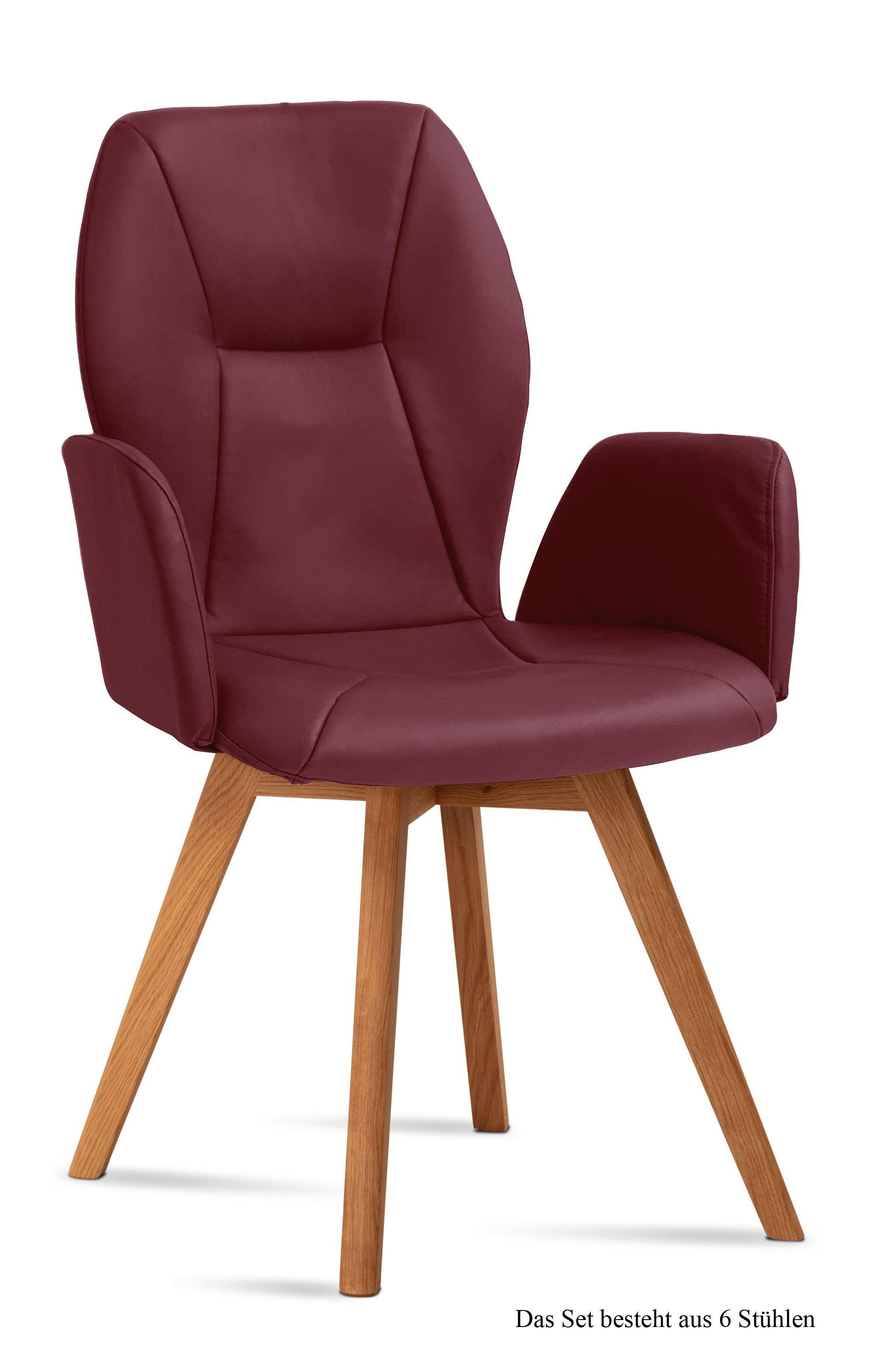 ARMLEHNSTUHL (6er-Set) Donka 58x92x60 Eiche geölt/Marsala - Eichefarben/Brombeere, Kunststoff (60/92/58cm) - 58aufmkessel