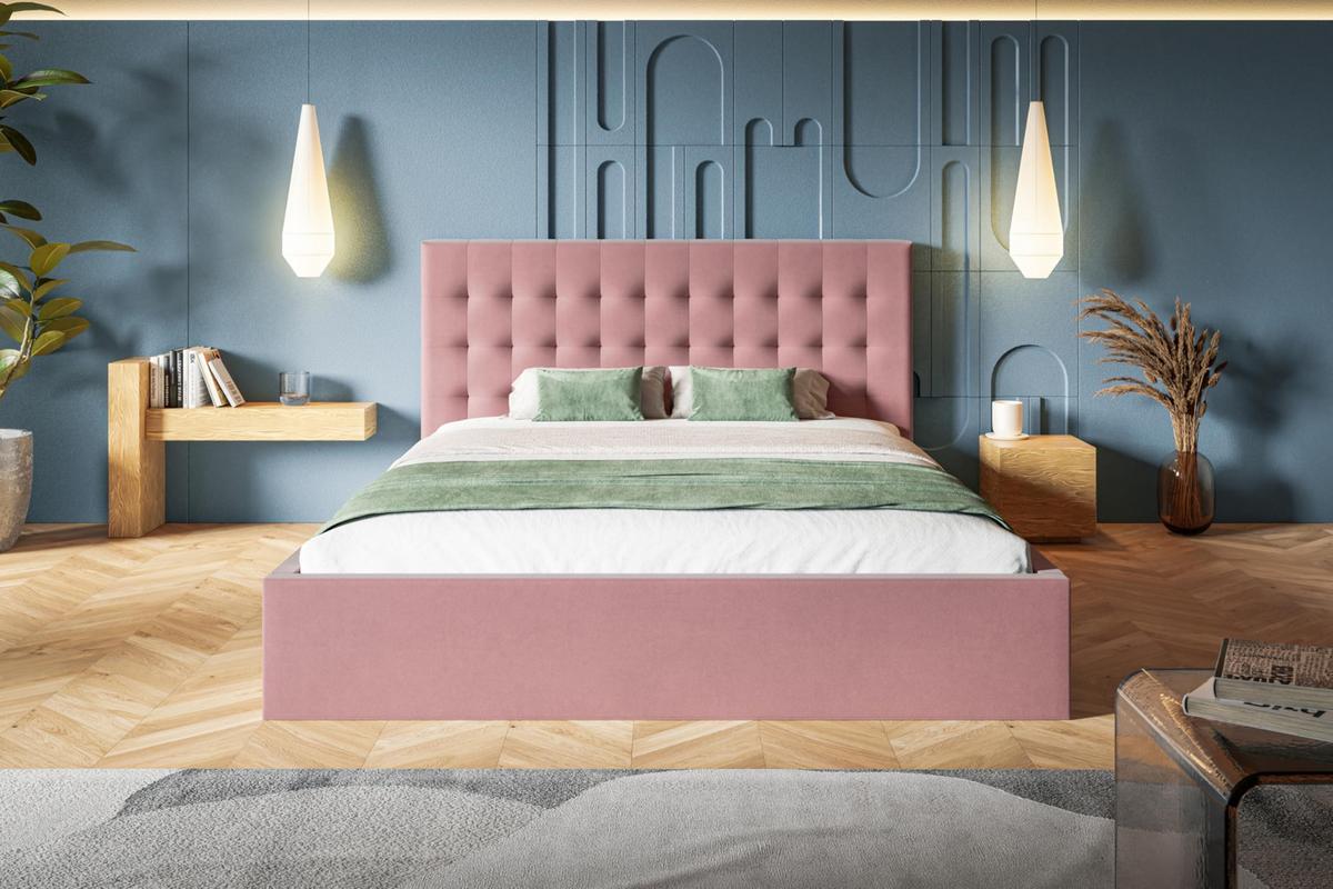 BETT 200x200 - Polsterbett mit Bettkasten und Metallrahmen - Modern Betten - Weicher Jasminstoff - Kollektion Rio, Rosa - Pink, Holz/Textil (200/200cm) - Alpi-Möbel