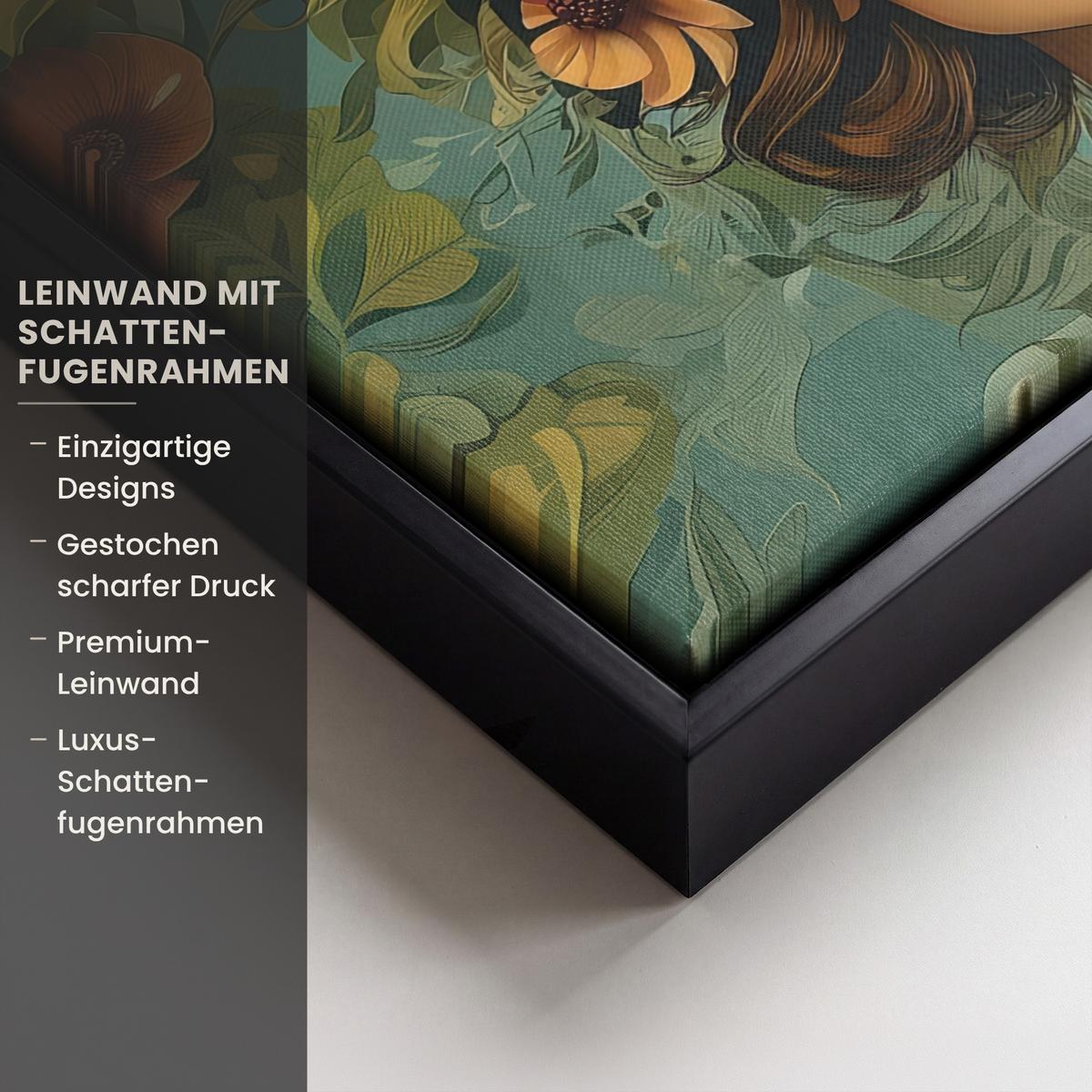 LEINWAND Bilder mit Rahmen - Frau - Blumen - Schmetterlinge - Natur - Vintage - 30x20 - Salbeigrün, Textil (30/20cm) - MuchoWow