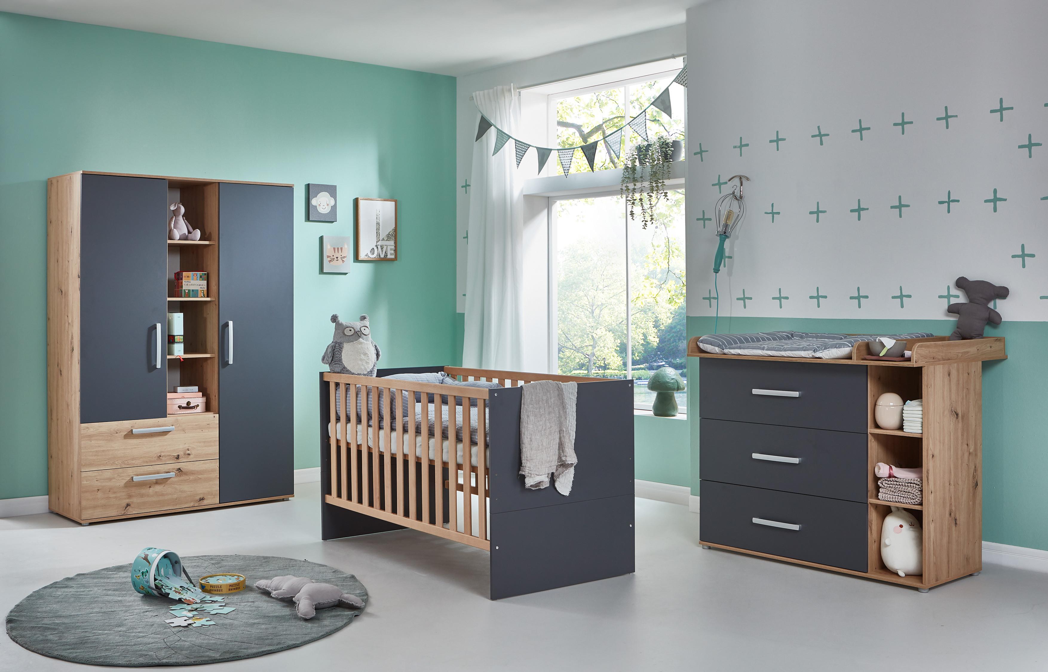 BABYZIMMER SET Alessio 3-tlg. - Anthrazit/Silberfarben, Holzwerkstoff/Kunststoff (1/1/1cm) - arthur berndt