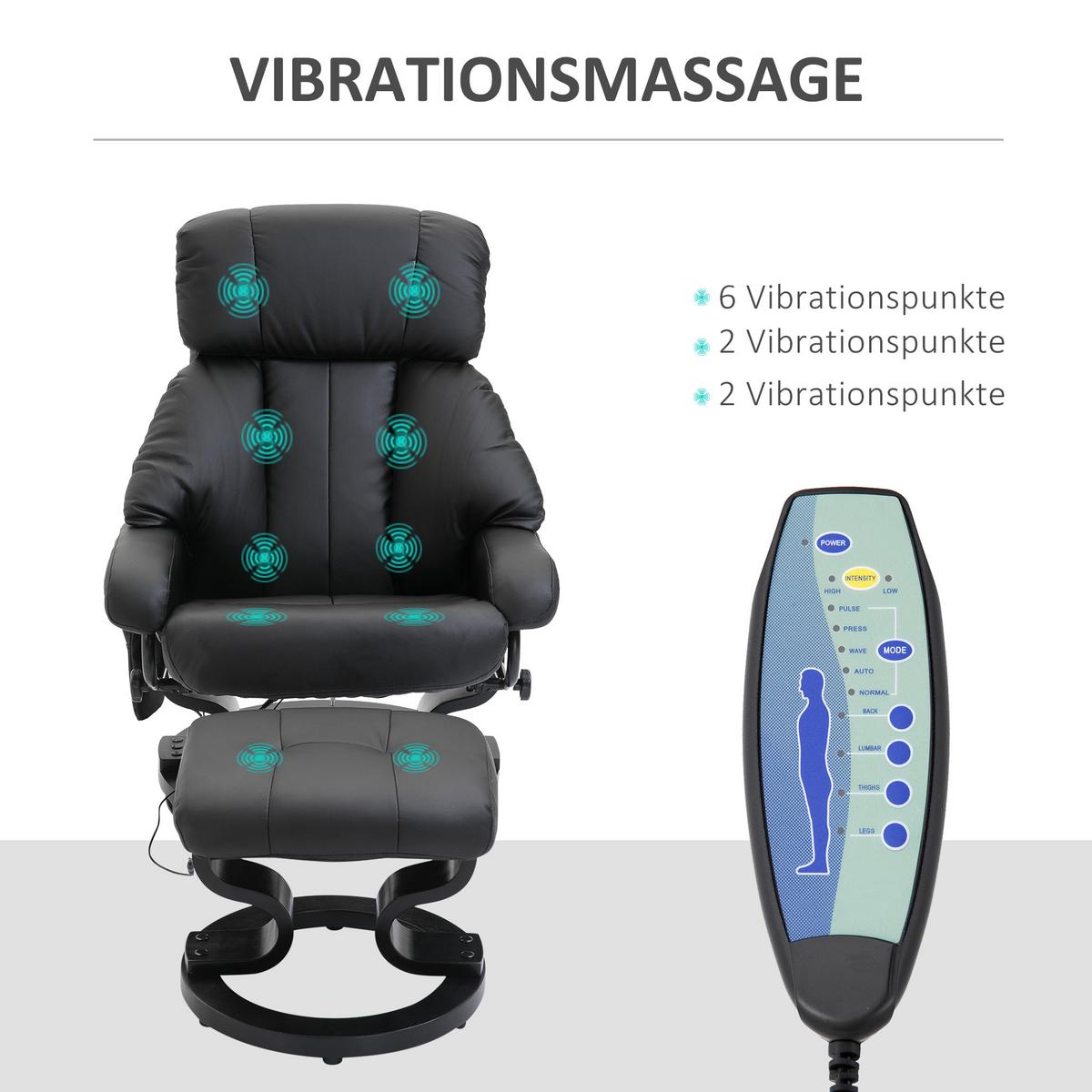 MASSAGESESSEL mit Fußhocker, Relaxsessel, Elektrischer Fernsehsessel, Kunstleder - Schwarz, Leder (80/102/76cm) - HOMCOM