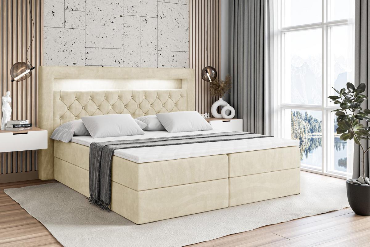 BOXBETT LED mit H4-Matratze und Lattenrost - NOEL GOLD - 160x200 Beige - Beige, Holzwerkstoff (160/200cm) - ALTDECOR