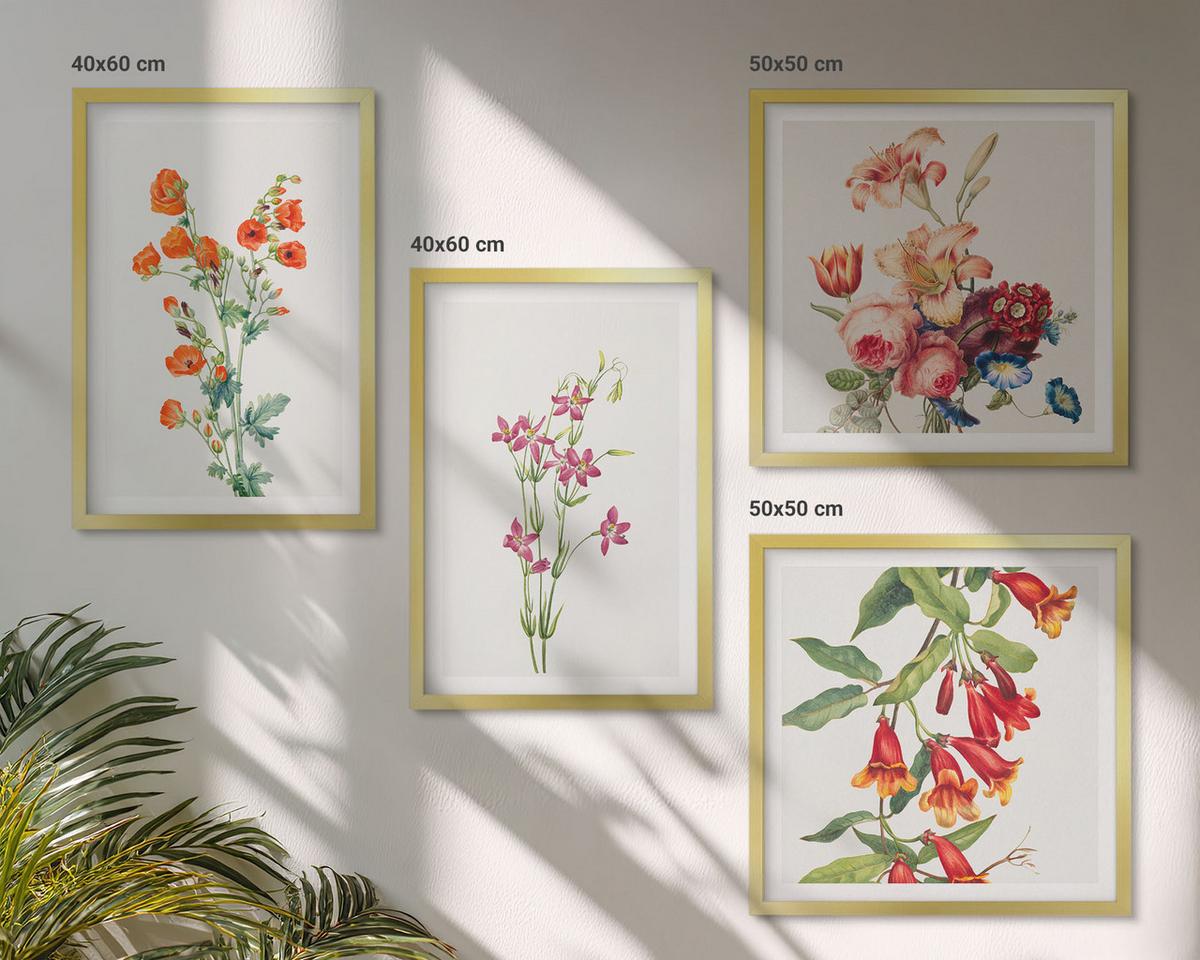BILDER SET 4er Set - 50x50 cm & 40x60 cm Goldrahmen - Blumenmalerei im Retro-Stil - Goldfarben, Kunststoff (50/50cm) - TULUP