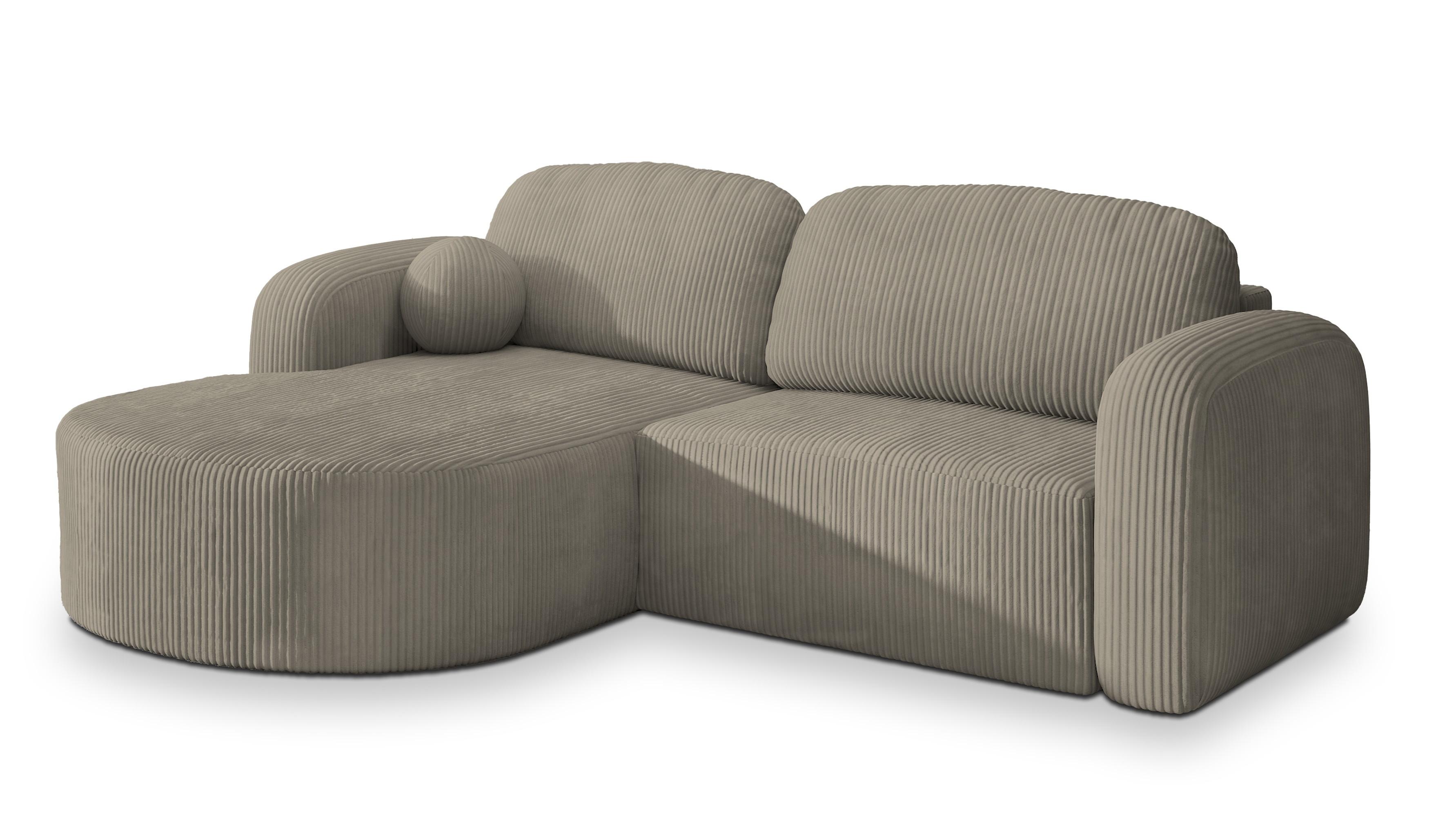 ECKSOFA AMILIA P L-S Beige Kordstoff mit Schlaffunktion - Beige, Holz (263/174cm) - MASSENO