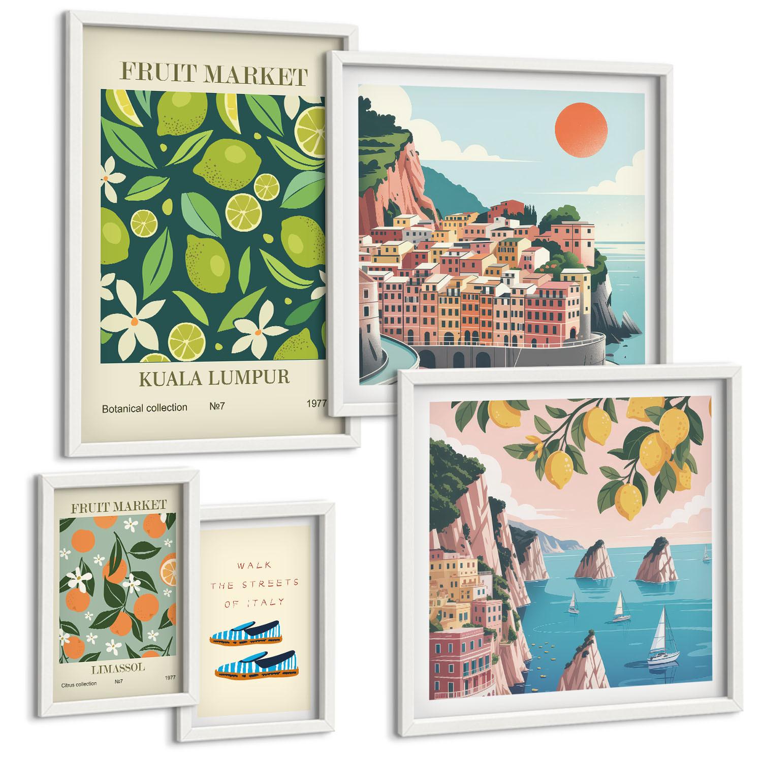 BILDER SET 5er Set - 50x50 cm & 20x30 cm & 40x60 cm Weißer Rahmen - Stadtansichten Paris London Frankreich - Weiß, Kunststoff (40/60cm) - TULUP