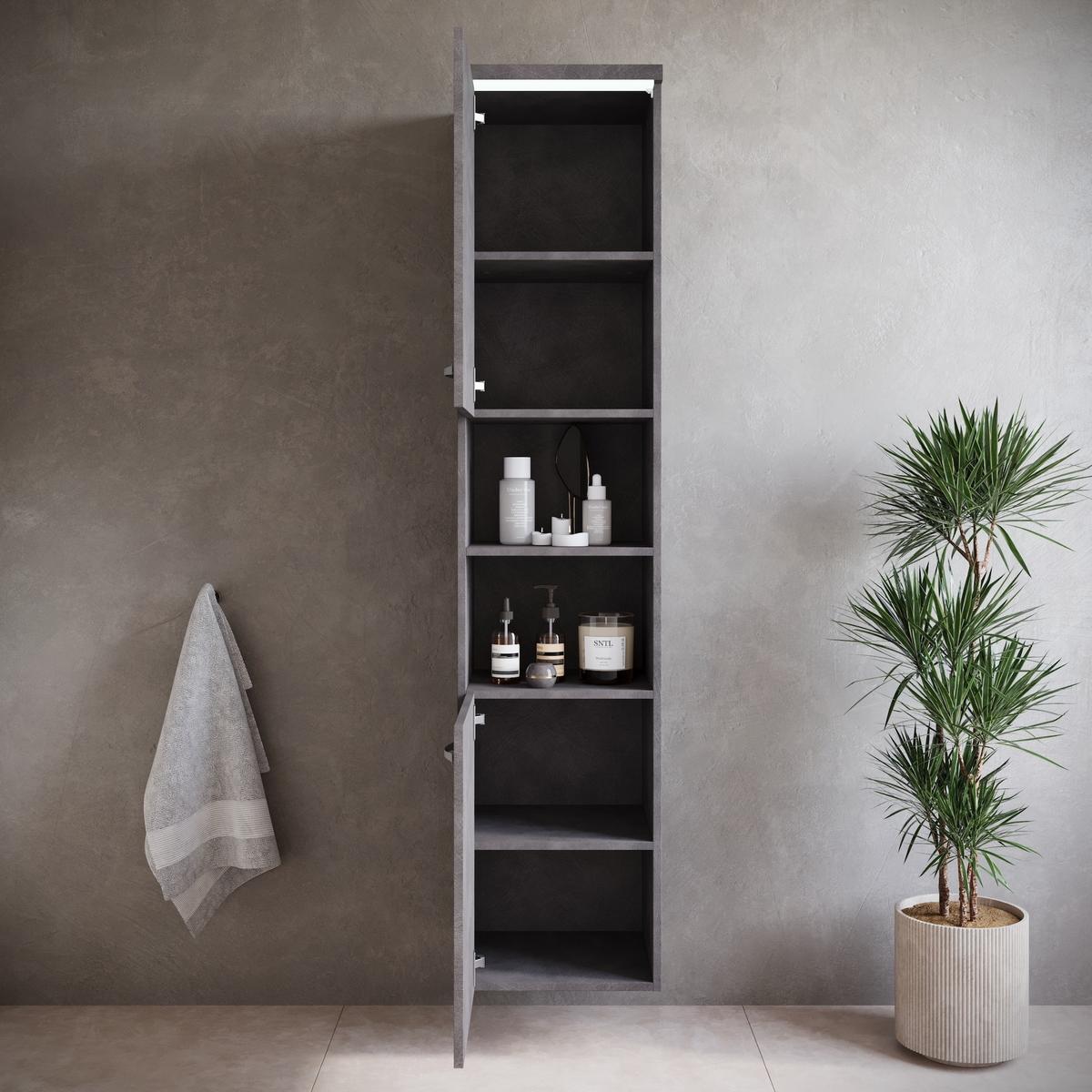 BADEZIMMERSCHRANK Paso mit 2 Türen Dunkel Grau - 35 x 35 x 160 cm - Grau, Holz (35/160/35cm) - Badplaats
