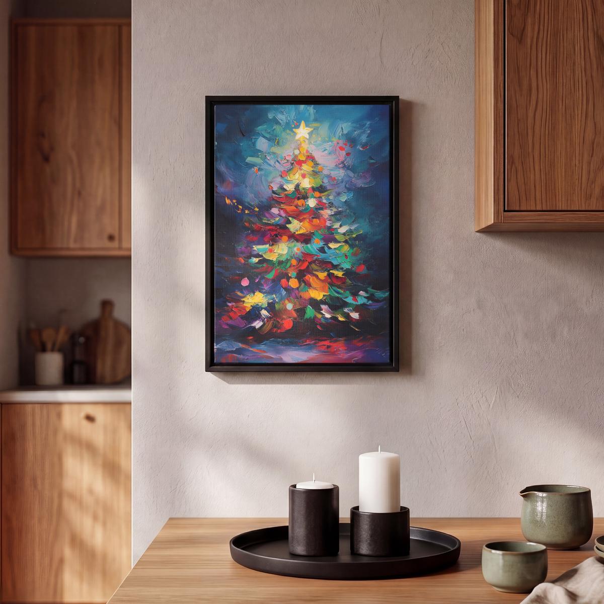 LEINWAND Bilder mit Rahmen - Weihnachtsbaum - Weihnachten - Abstrakt - Farbenfroh - 20x30 - Multicolor, Textil (20/30cm) - MuchoWow