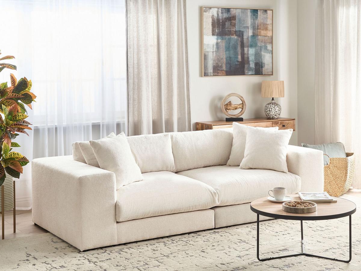 3-SITZER-SOFA cremeweiß mit Kissen Glorvika II - Weiß, Textil (240/58/120cm) - Beliani