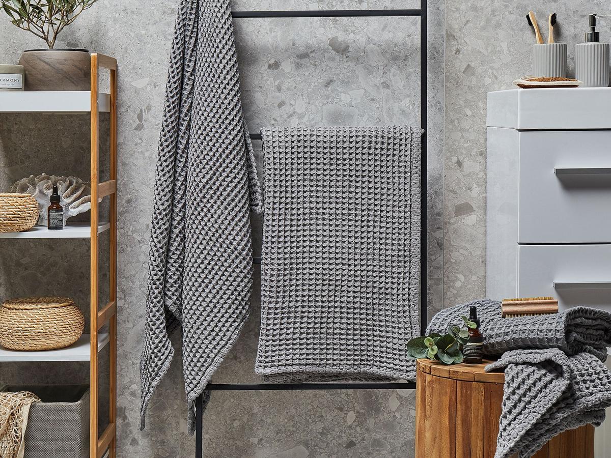 BADEHANDTUCH 4-teilig Grau Areora - Grau, Textil (100/150cm) - Beliani