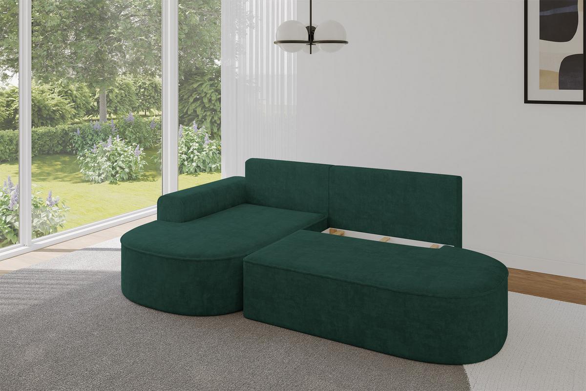 ECKSOFA mit Schlaffunktion und Bettkasten Ottomane Links MARI-L1-S - 283x167x73 cm Grün Velours - Waldgrün/Schwarz, Holzwerkstoff/Kunststoff (283/167cm) - ALTDECOR