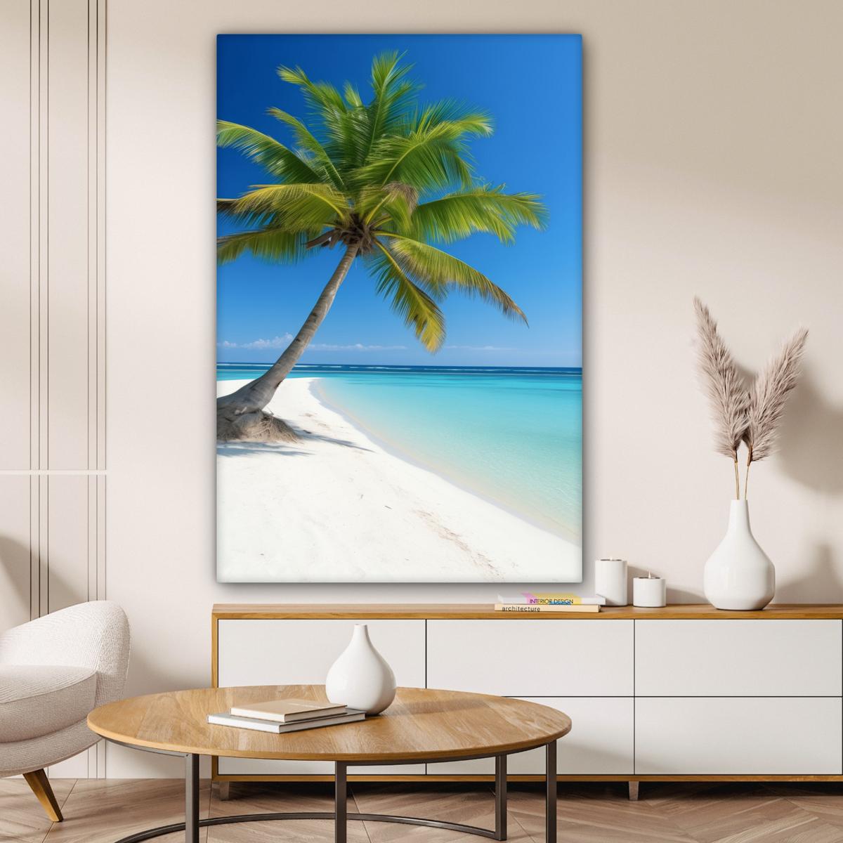 LEINWANDBILD Strand - Palme - Tropisch - Meer Deko Groß 90x140 cm - Grün, Textil (90/140cm) - MuchoWow
