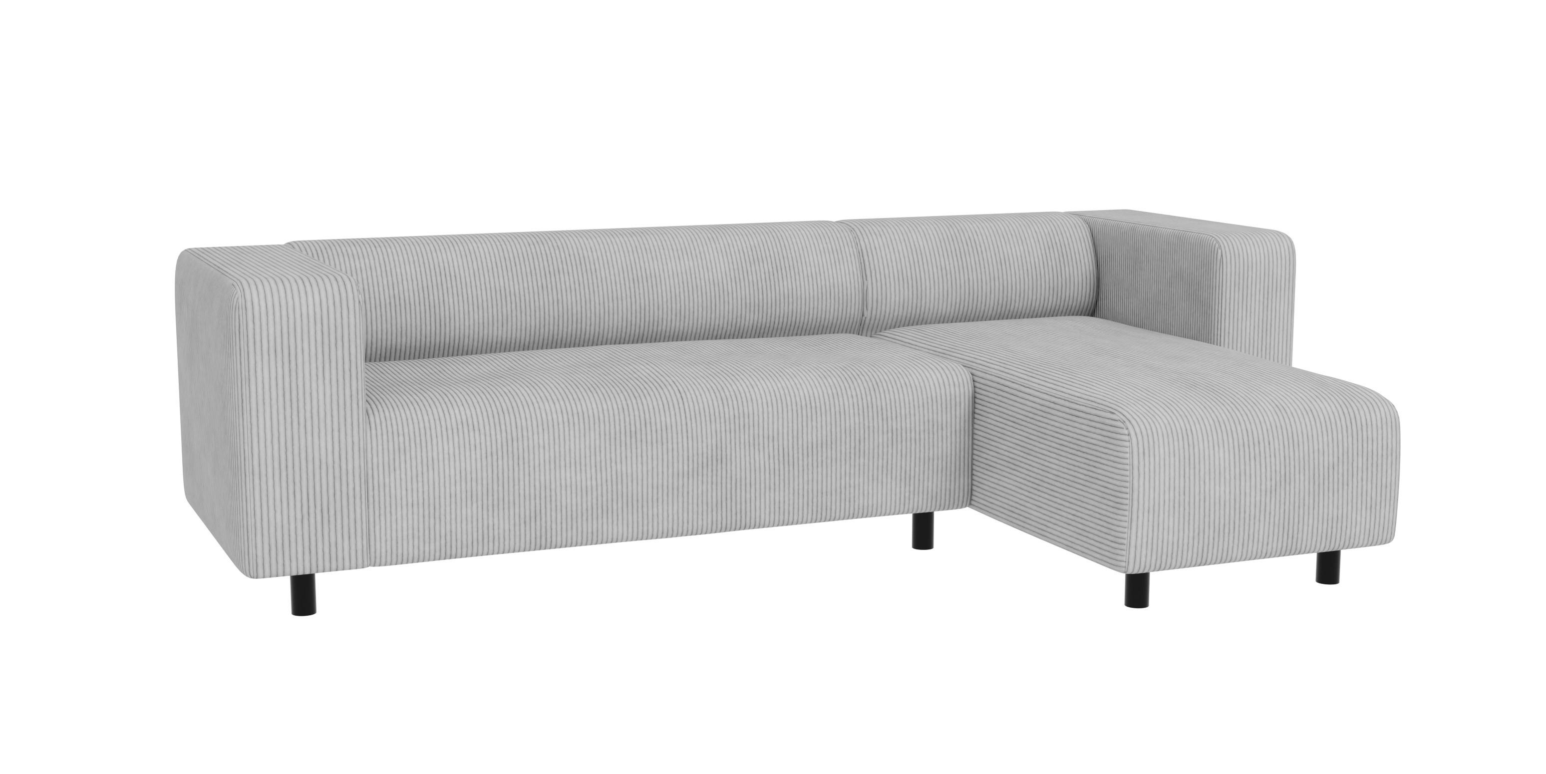 ECKSOFA Tove Hellgrau Cord - Ottomane rechts - Hellgrau/Schwarz, Holz/Kunststoff (240/142cm) - S-Style Möbel