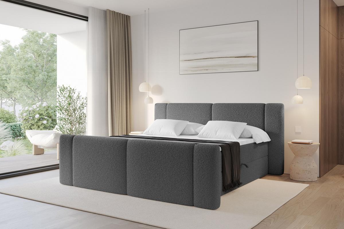 BOXBETT mit Matratze H4 - EVON Zanozek - 180x200 cm Grau - Taupe, Holzwerkstoff (180/200cm) - ALTDECOR