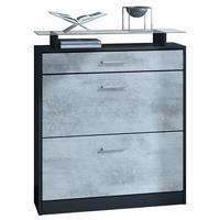 SCHUHSCHRANK Loret Front in Beton Oxid Optik - Hellgrau, Holzwerkstoff (89/104/23cm) - Vladon