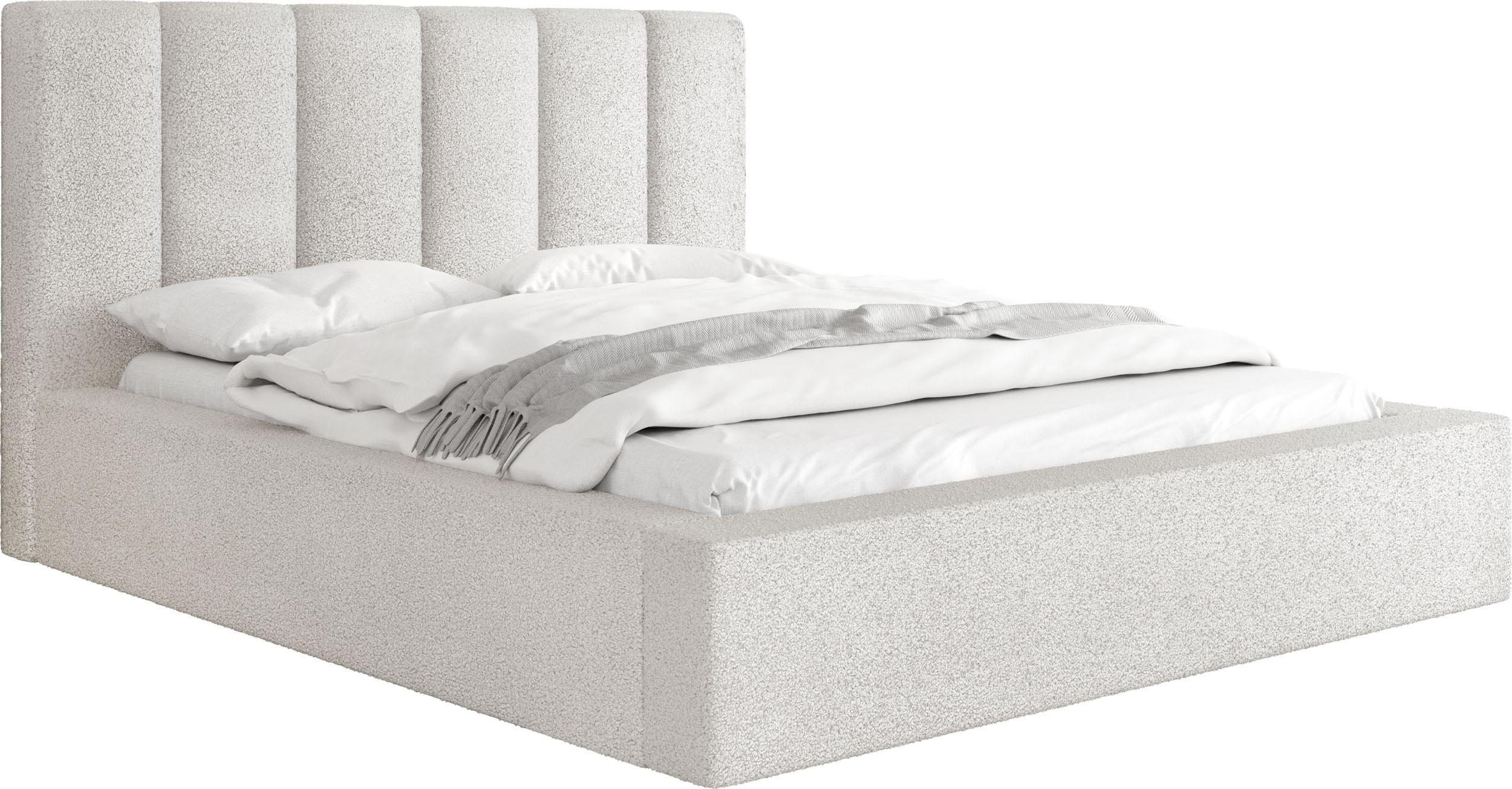 POLSTERBETT Amira mit Bettkasten, Creme Boucle 160x200 cm - Birkefarben/Schwarz, Holzwerkstoff/Kunststoff (160/200cm) - WFL GROUP