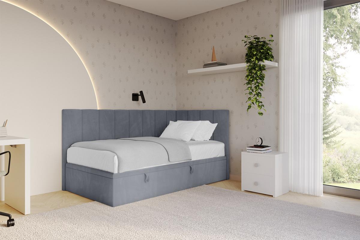 EINZELBETT Jugendbett mit Bettkasten Links, mit Matratze - LOVY 100x200 Grau - Grau, Holzwerkstoff/Textil (100/200cm) - ALTDECOR