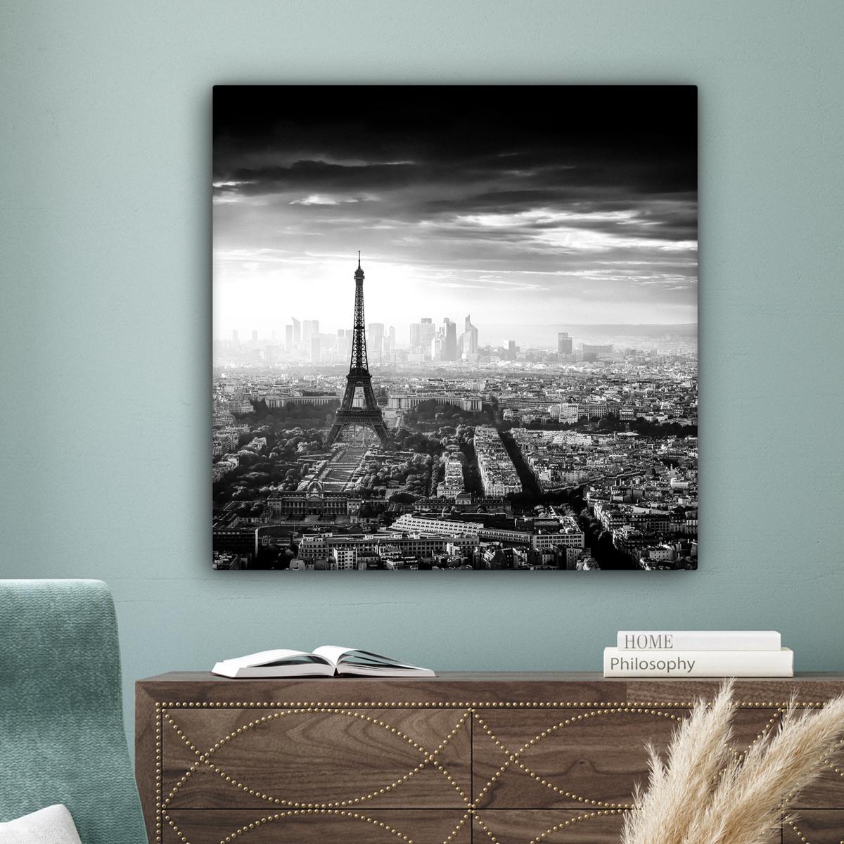 LEINWANDBILD Paris - Skyline - Eiffelturm - Stadt - Wolken Deko Groß 90x90 cm - Dunkelgrau, Textil (90/90cm) - MuchoWow