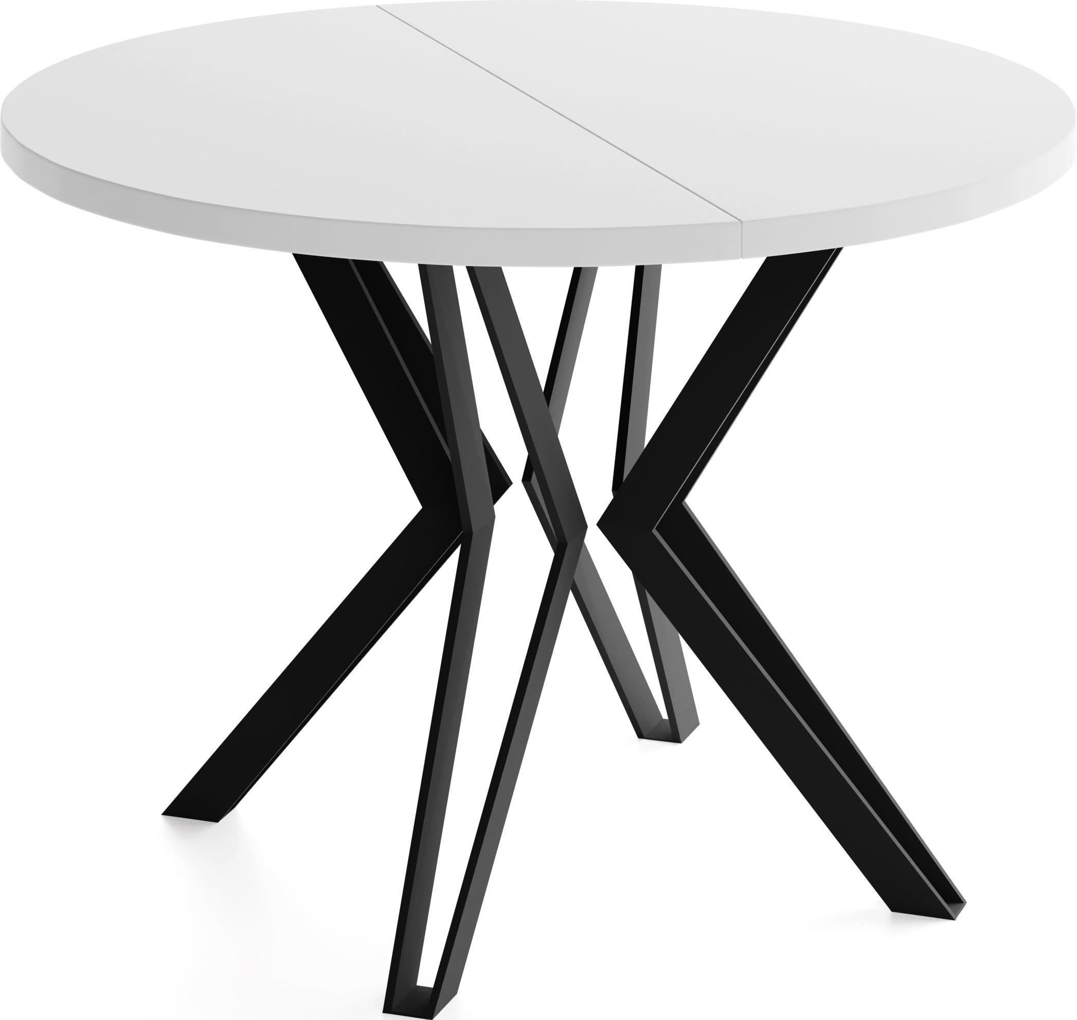 ESSTISCH Revena runder ausziehbarer, Weiß 120-200/120/76 cm - Schwarz/Weiß, Holzwerkstoff/Metall (120/200/76cm) - WFL GROUP