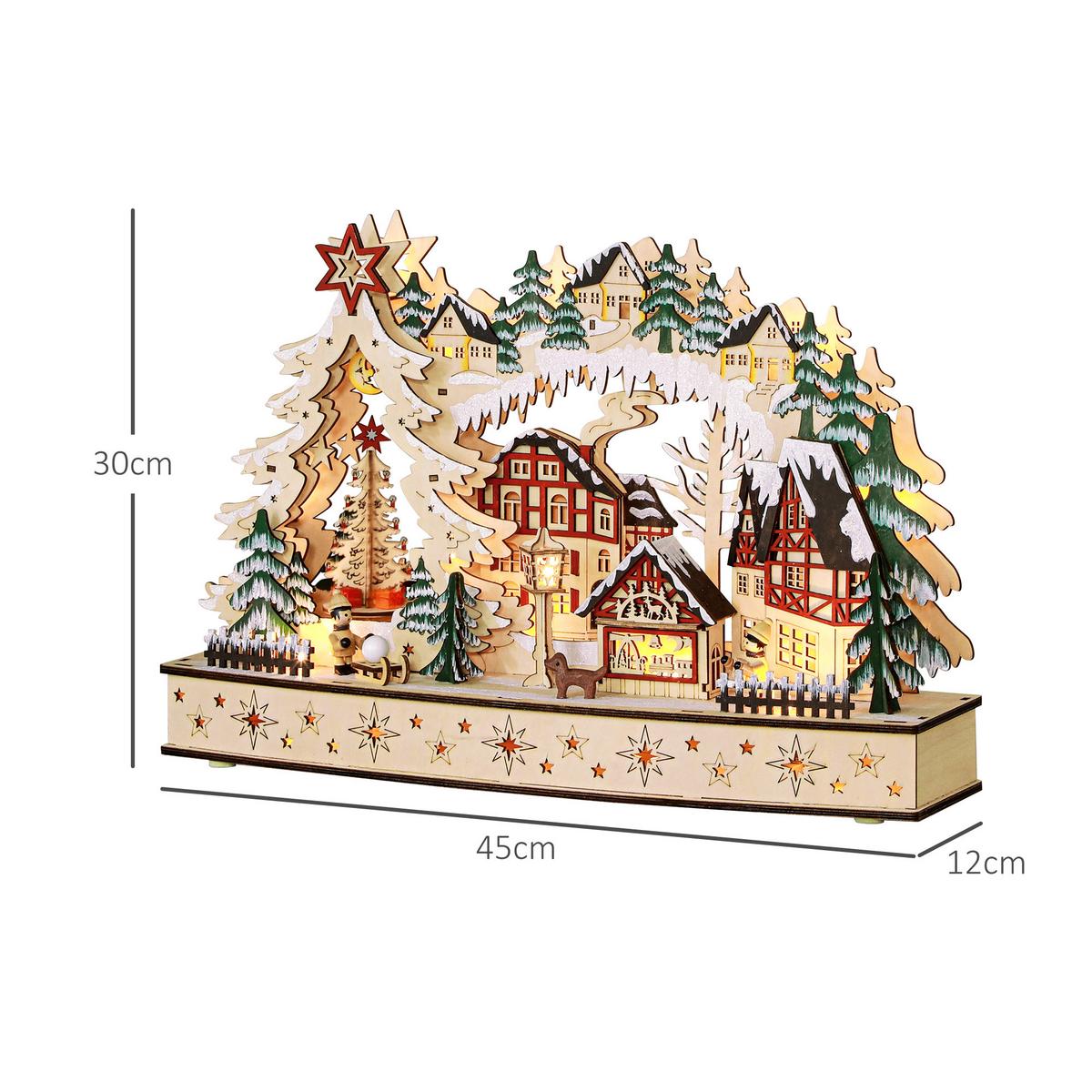 WEIHNACHTSDORF LED Winterlandschaft mit Waldszene, Weihnachtshäusern, Natur - Naturfarben, Holz (12/30/45cm) - HOMCOM