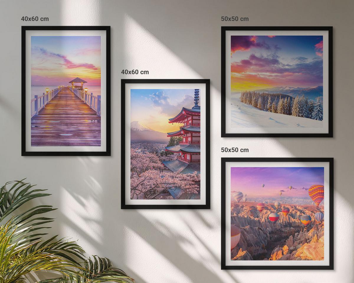 BILDER SET 4er Set - 50x50 cm & 40x60 cm Schwarzer Rahmen - Romantische Himmelslandschaften - Schwarz, Kunststoff (50/50cm) - TULUP
