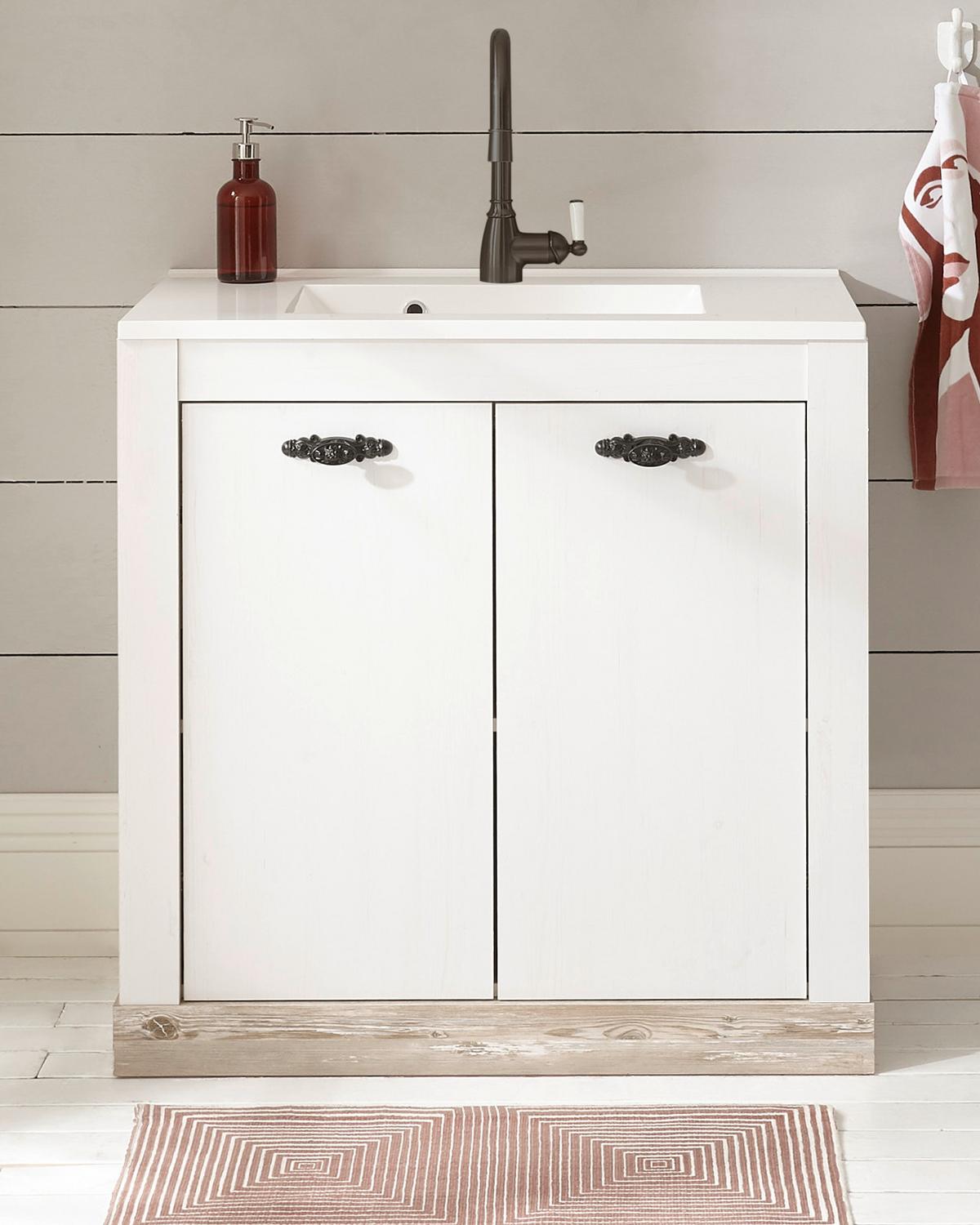 WASCHBECKENUNTERSCHRANK Waschbecken Pinie weiß, Oslo Pinie Landhaus, Waschtisch Set, 81 x 85 cm - Dunkelgrau/Weiß, Holzwerkstoff/Metall (82/85/47cm) - Furn.Design