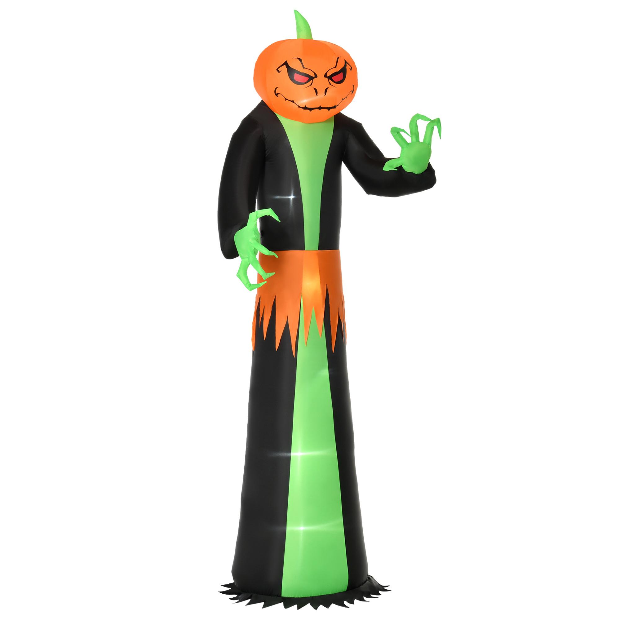 AUFBLASBAR Kürbis Halloween Dekoration Selbstaufblasend Schreck Gespenst mit LED - Schwarz, Kunststoff (96/270/100cm) - HOMCOM