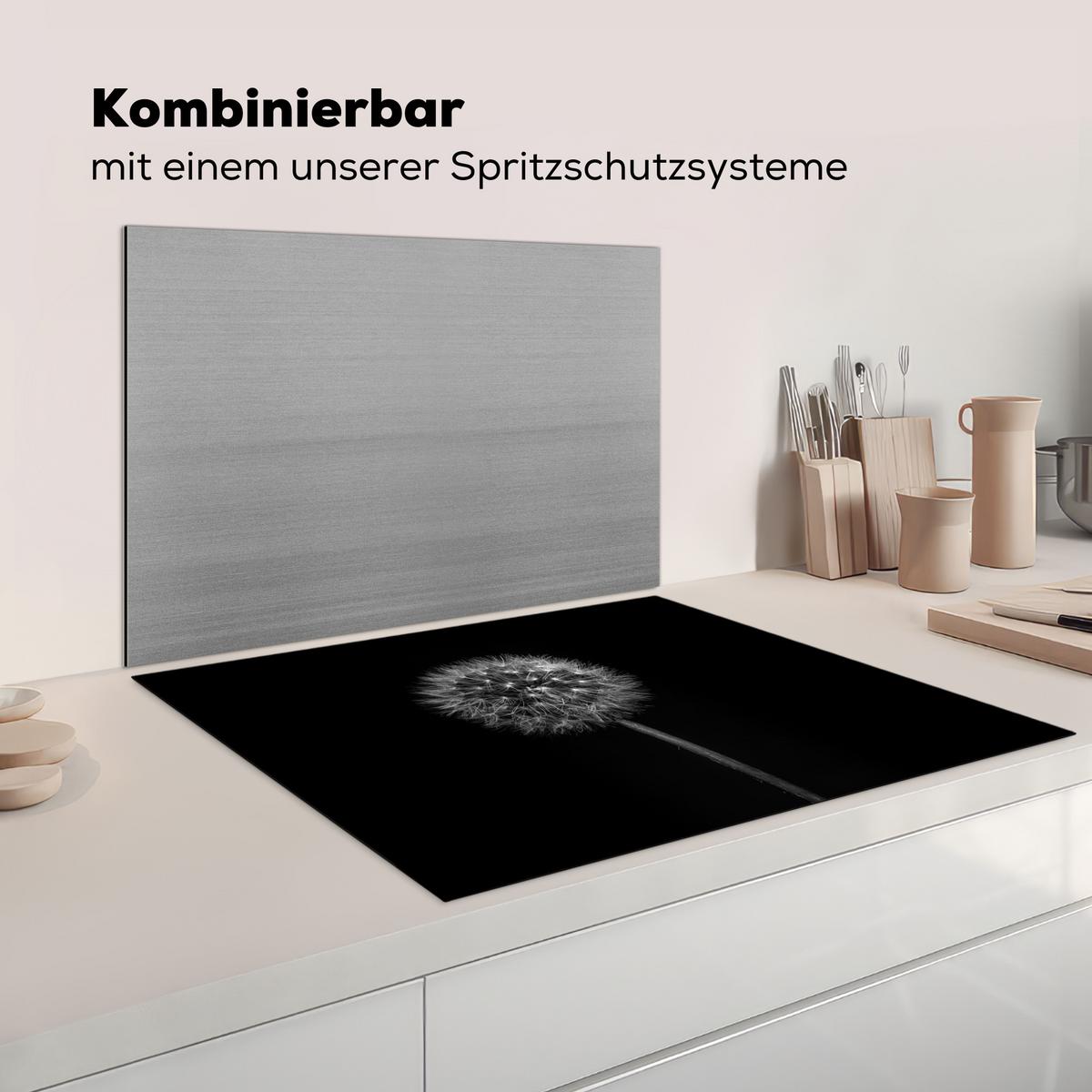 HERDABDECKPLATTE Löwenzahn - Schwarz - Floral - Botanisch Induktionsmatte 77x59 cm - Grau, Kunststoff (77/59/0.2cm) - MuchoWow