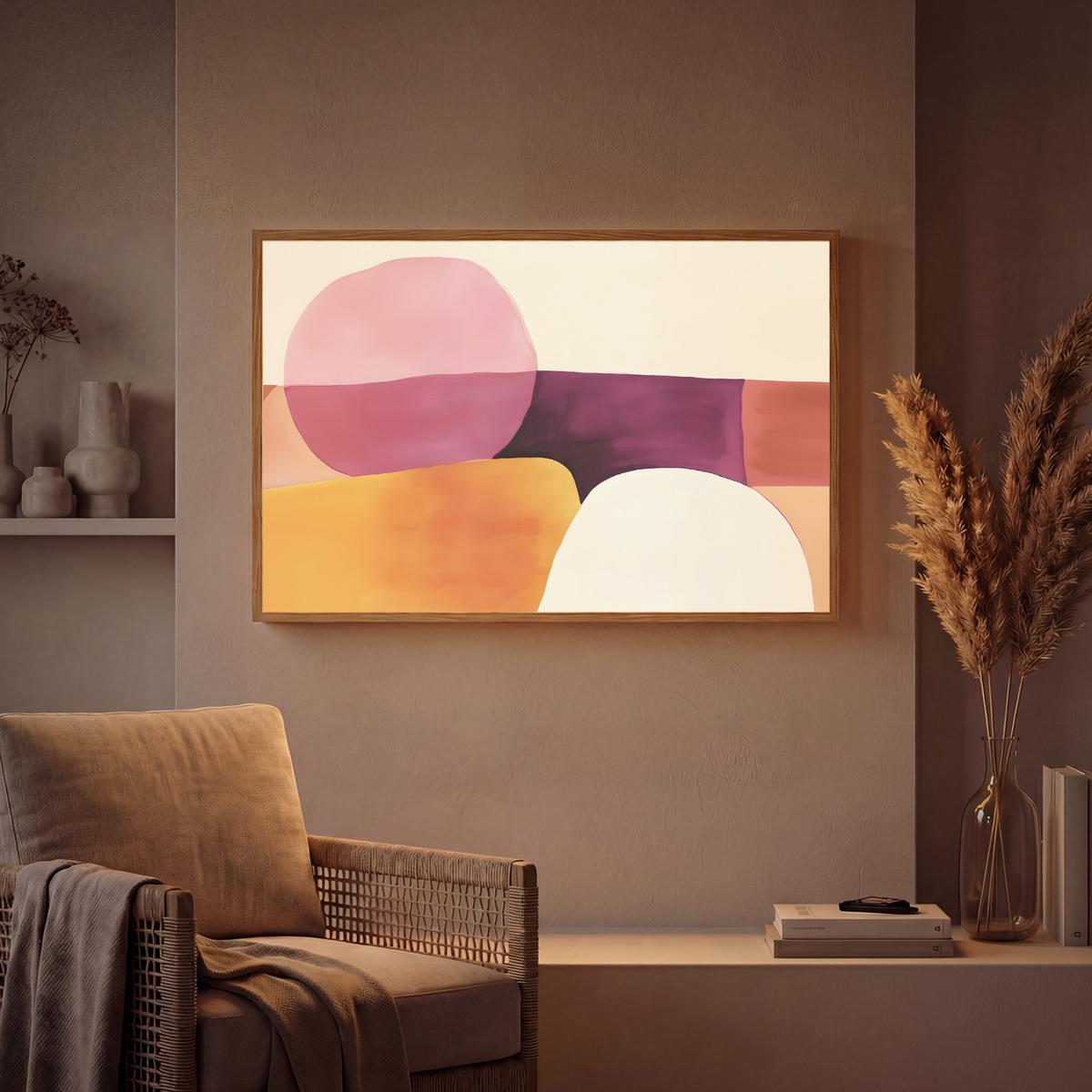 WANDLEUCHTE MIT AKKU Formen - Abstrakt - Farbenfroh 100x70 cm - Rosa, Holzwerkstoff (100/70/8cm) - OnlyWow