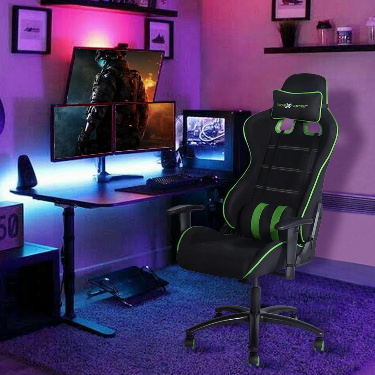 GAMINGSTUHL Grün, Metall, Kunststoff, Textil - Schwarz/Grün, Metall (70/139/56cm) - Urban Meuble