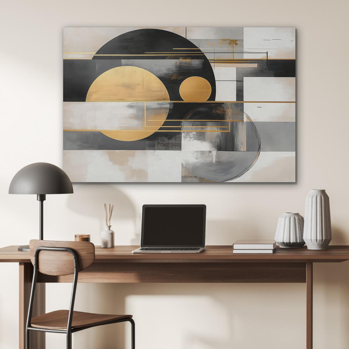 AKUSTIKBILD Abstrakt - Gold - Silber - Formen - Ästhetisch - Modern Wandbild Wohnzimmer 100x70 cm - Goldfarben, Kunststoff (100/70/0.9cm) - MuchoWow