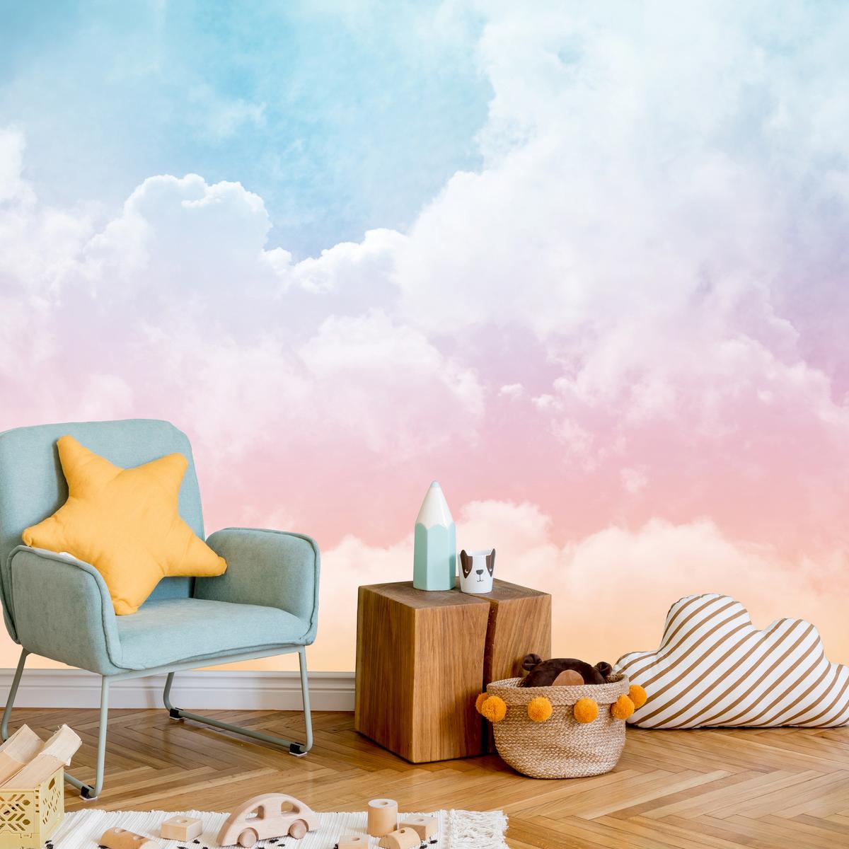 FOTOTAPETE für Kinderzimmer bunte Wolken Abstraktion 500x350 - Blau/Violett, Papier (500/350cm) - Muralo
