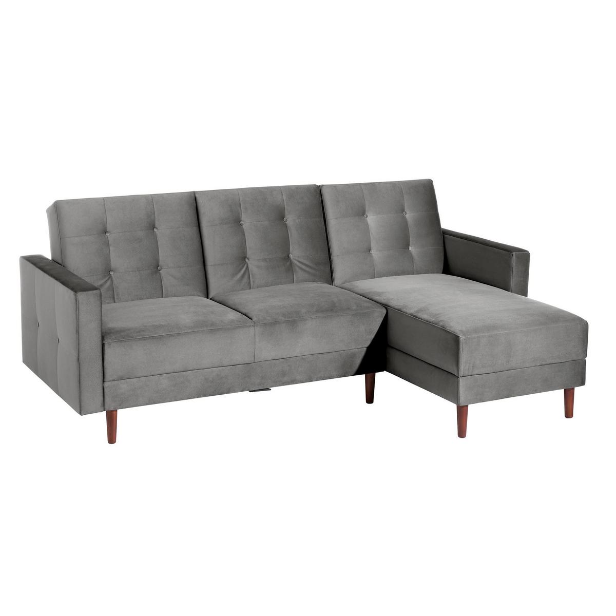 FUNKTIONSSOFA mit Hocker Katunia Samtvelours grau - Grau, Kunststoff (222/92/144cm) - 58aufmkessel