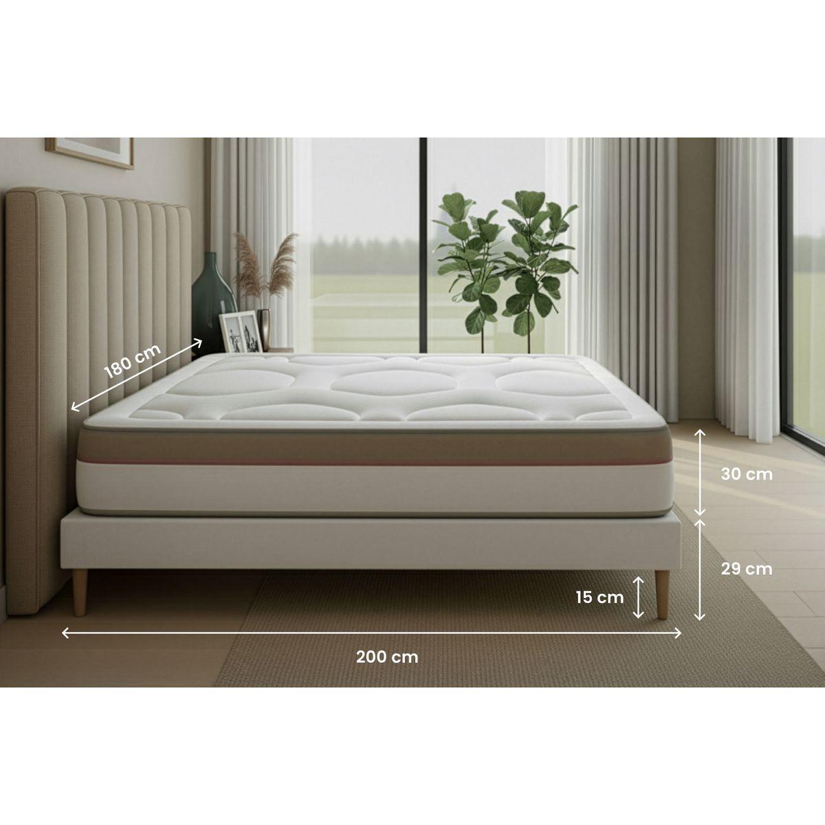 BETT Le Cosy Memory-Schaum 180 x 200 cm h3 - Kit Bettgestell Beige - Mit Kissen und Bettdecke - Beige, Karton/Holz (180/200cm) - Marmottes & Co
