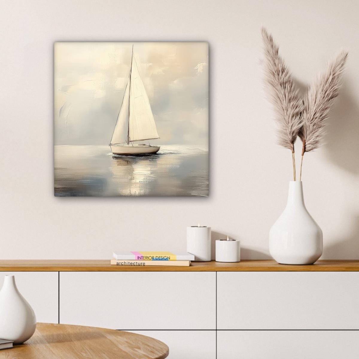LEINWANDBILD Segelschiff - Meer - Bewölkt Wandbild Wohnzimmer 50x50 cm - Creme, Textil (50/50cm) - MuchoWow