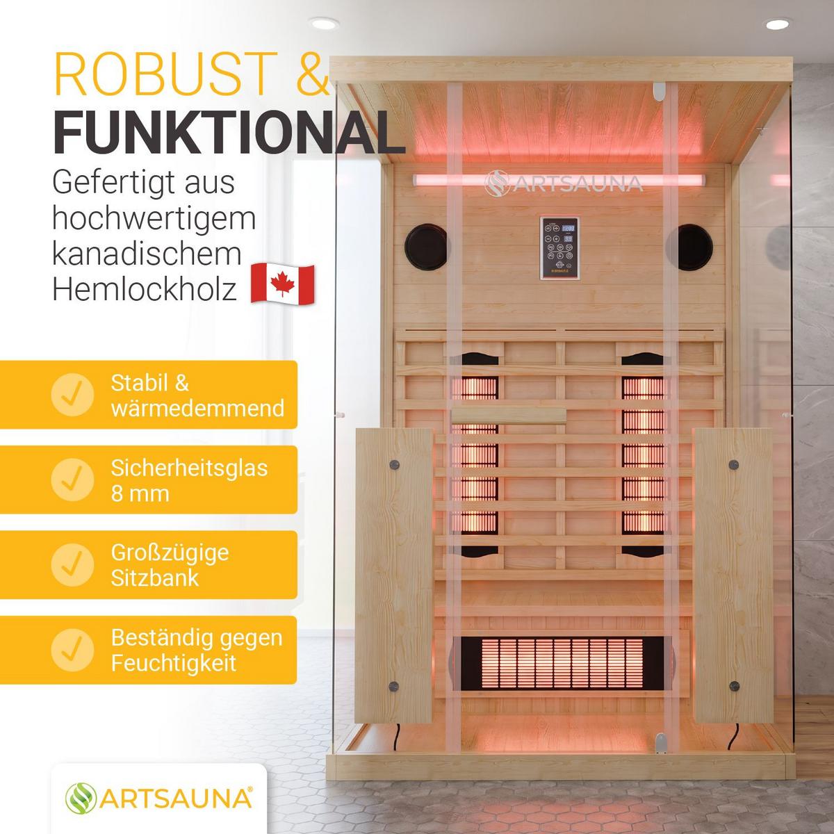 INFRAROTKABINE Göteborg mit Vollspektrumstrahlern - Naturfarben, Holz (120/190/105cm) - Artsauna