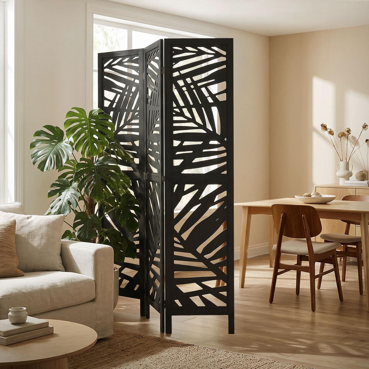 PARAVENT 3 teilig Kyoto 170x121 cm Schwarz aus Holz - Schwarz, Holz (121/170/2cm) - ML-DESIGN