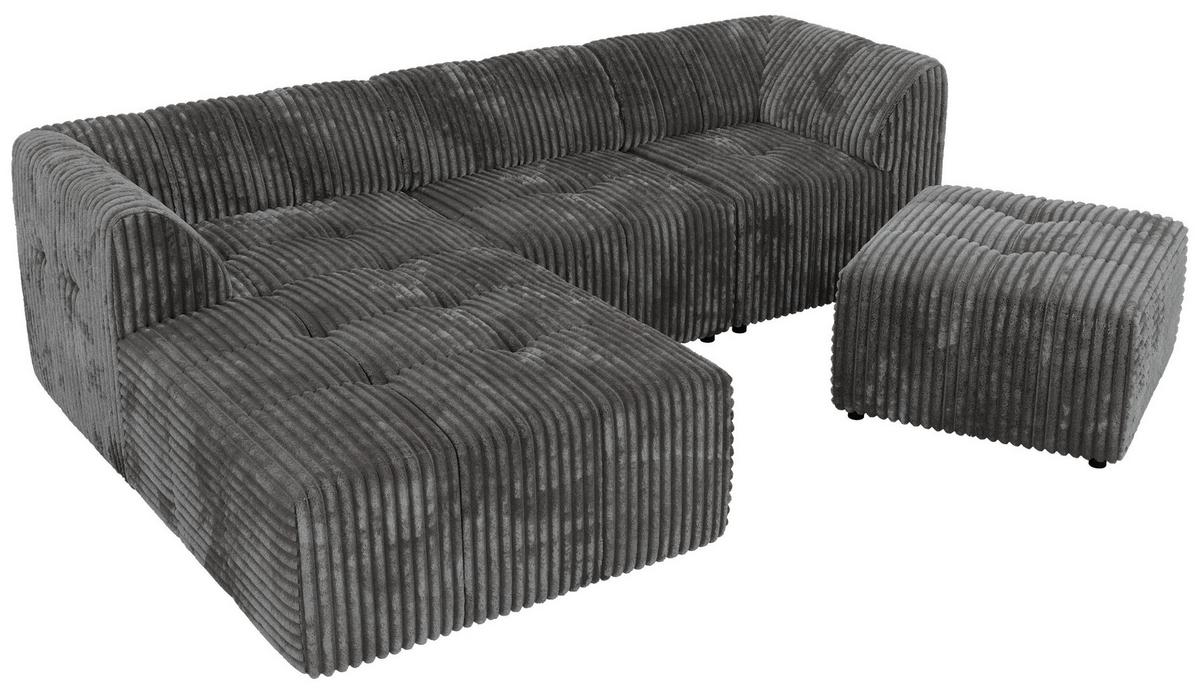 ECKSOFA VORITA L 4M - Grau Cord - Links Seite - Schwarz/Grau, Kunststoff/Textil (267/176cm) - MKS