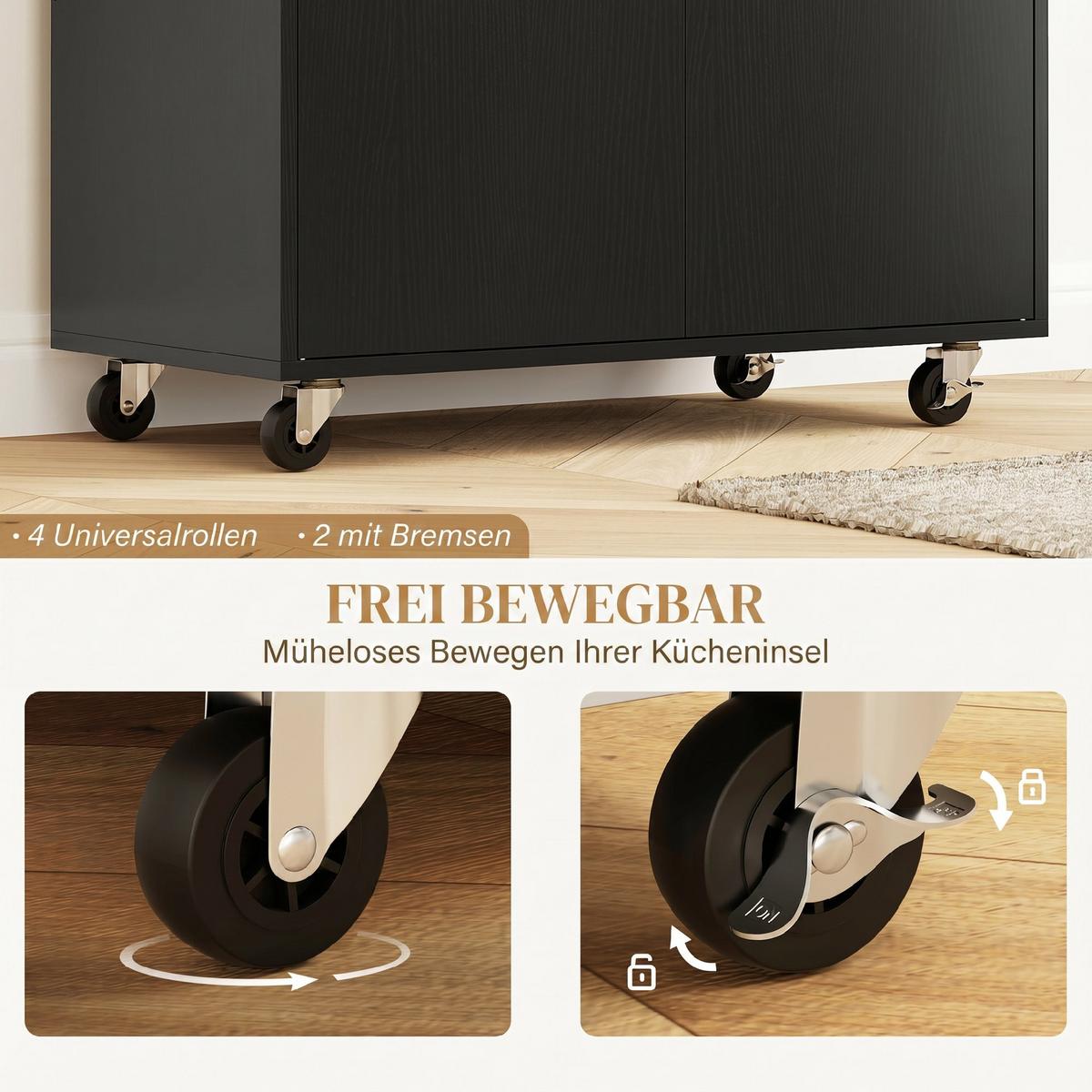 KÜCHENINSEL Spanplatte MDF Schwarz - Schwarz, Holzwerkstoff/Metall (42/87/106cm) - HOMCOM