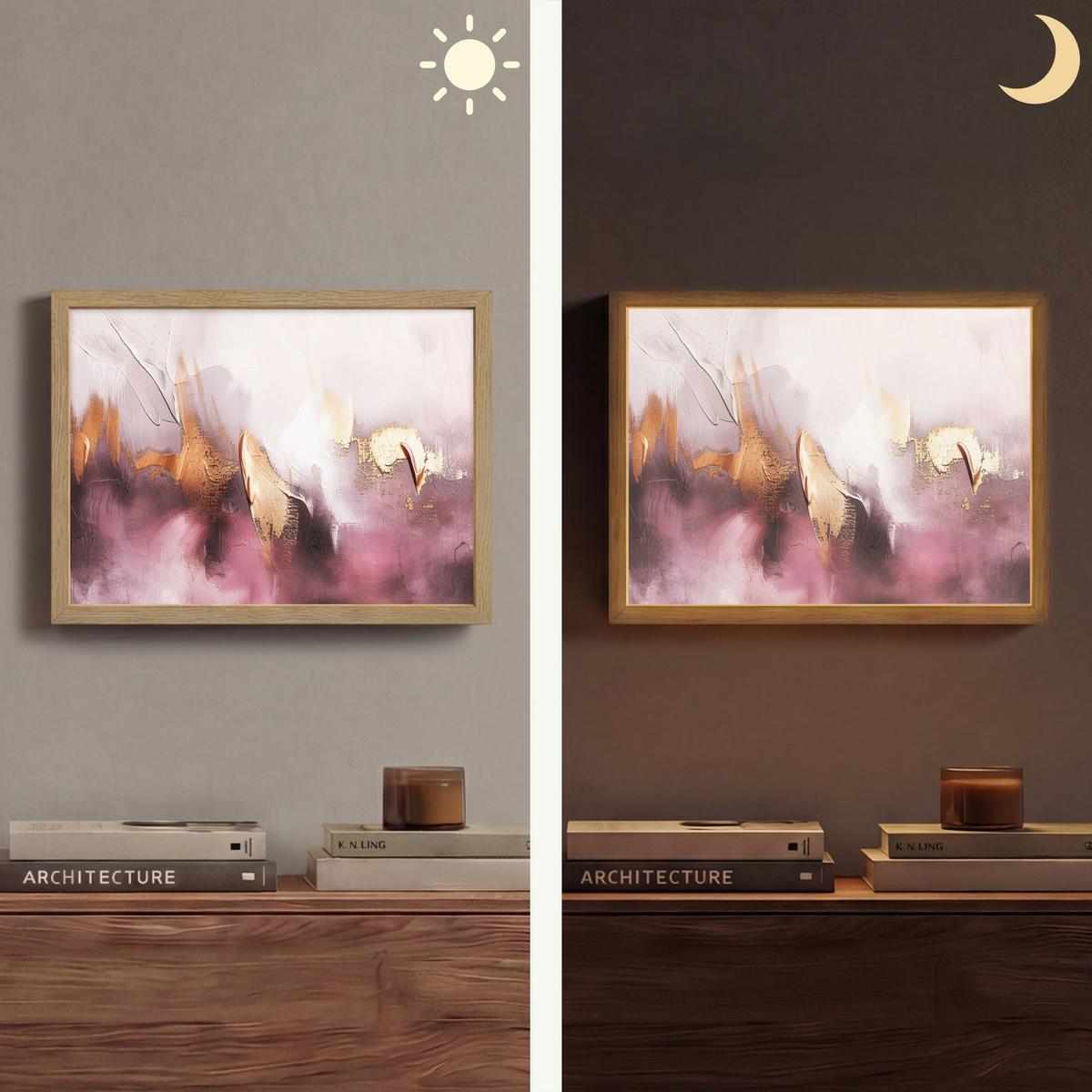 WANDLEUCHTE MIT AKKU Lila - Abstrakt - Farbe - Gold 40x30 cm - Mauve, Holzwerkstoff (40/30/8cm) - OnlyWow