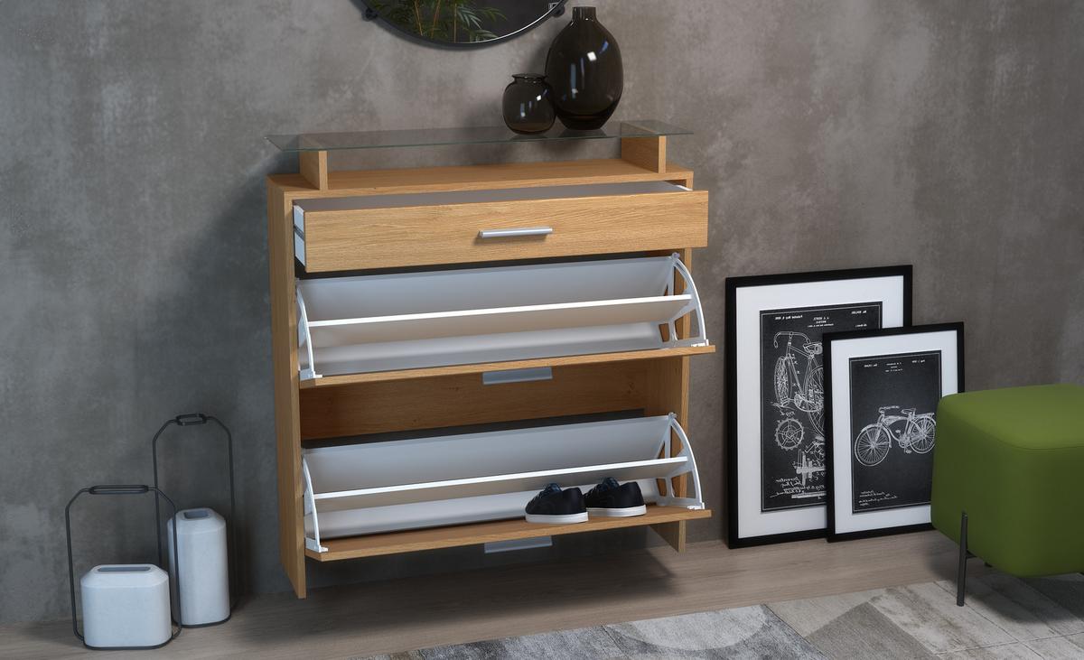 SCHUHSCHRANK Malea Eiche Skandi - Honigeiche, Holzwerkstoff (89/95.5/23cm) - Vladon