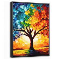 LEINWAND Bilder mit Rahmen - Baum - Kunst - Natur - Sonnenuntergang - 30x40 - Multicolor, Textil (30/40cm) - MuchoWow