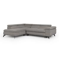 ECKSOFA mit Schlaffunktion und Bettkasten Bonnie aus Hellgrau Chenille-Stoff mit verstellbaren Kopfstützen und Armlehne - Ottomane links - Hellgrau/Schwarz, Holz/Textil (275/210cm) - S-Style Möbel