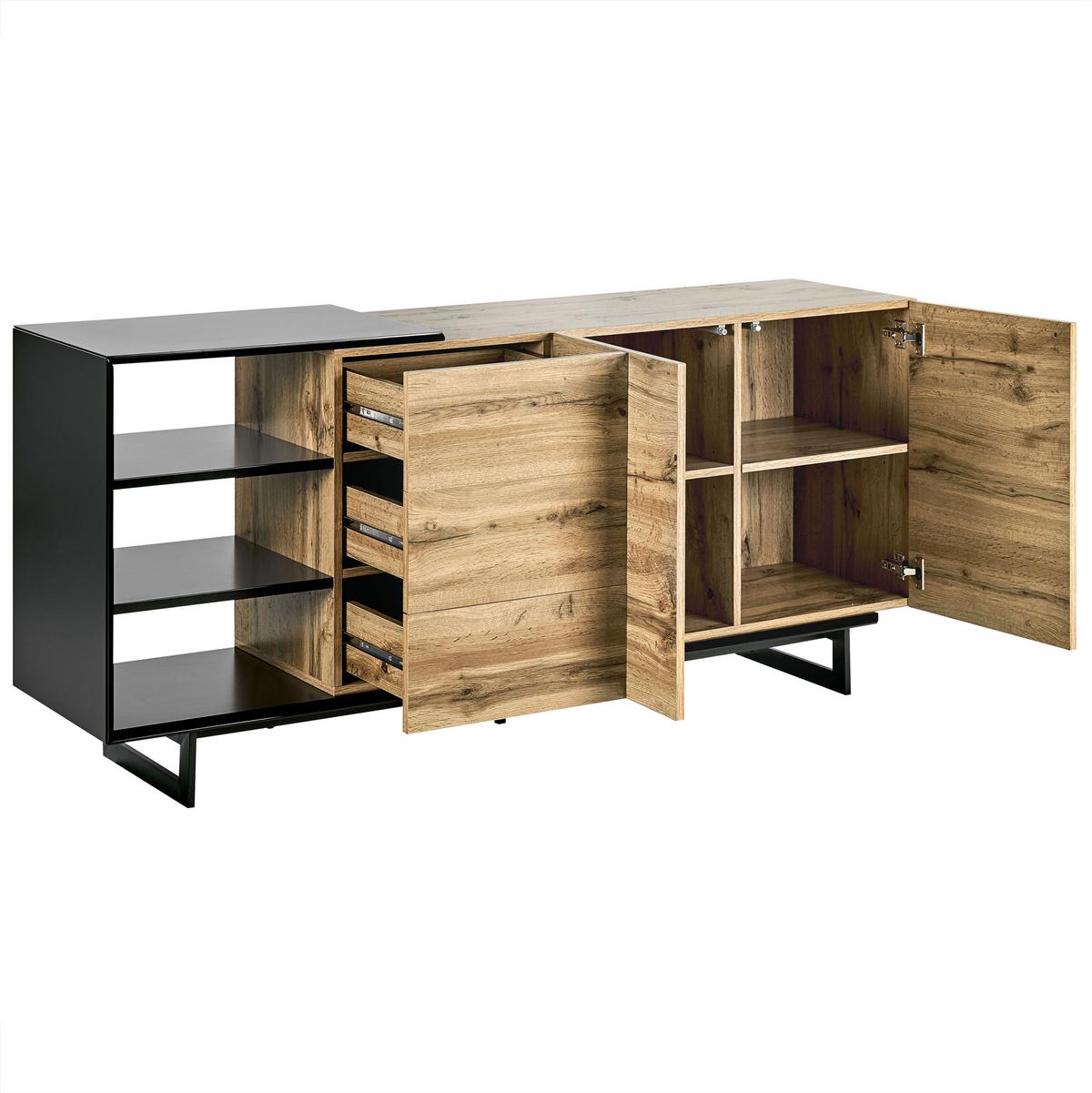 SIDEBOARD mit 2 Türen Braun/Schwarz Fiora - Braun, Holzwerkstoff (160/75/40cm) - Beliani