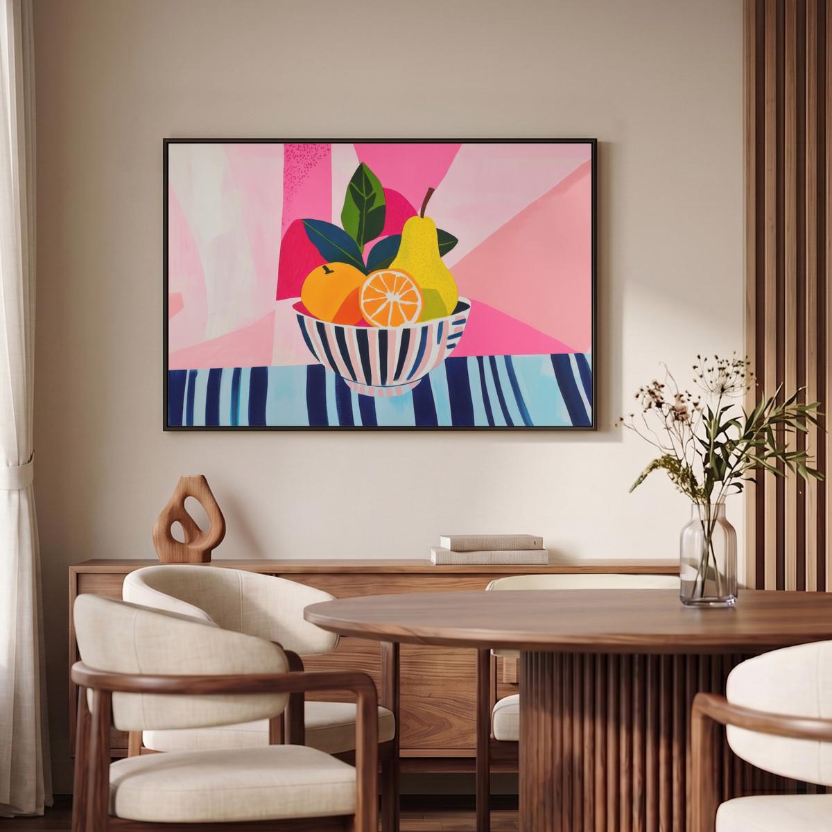LEINWAND Bilder mit Rahmen - Obst - Abstrakter Hintergrund - Rosa - 90x60 - Pink, Textil (90/60cm) - MuchoWow
