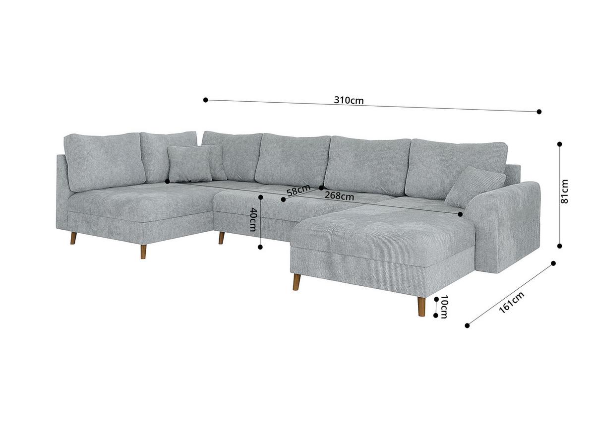 WOHNLANDSCHAFT Sigurd Hellgrau Chenille - Ottomane rechts - Hellgrau/Braun, Holz/Textil (310/81/161cm) - S-Style