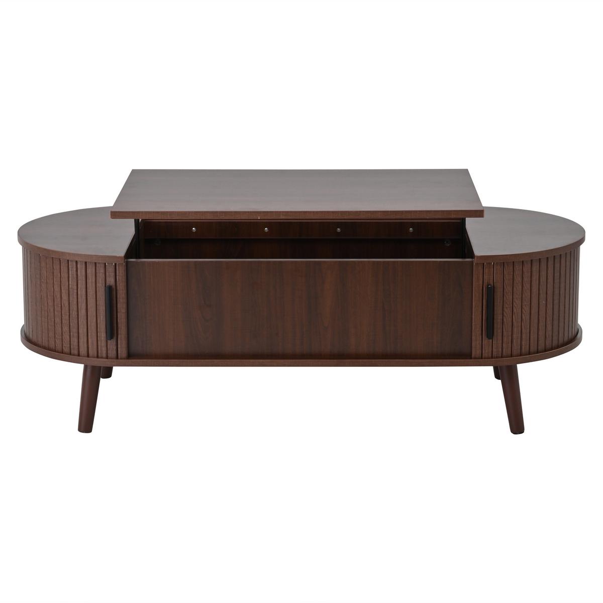 COUCHTISCH Walnuss Anhebbar mit Verstecktem Stauraum & Rolltür - Walnussfarben, Holzwerkstoff (50/120/39.5cm) - Urban Meuble