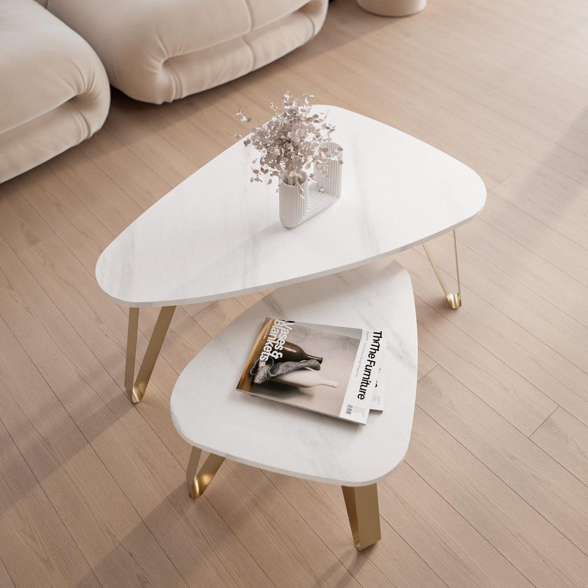SATZTISCH NOA Stahlgestell, Freiform, Gold / Bianco Marmor - Perlmutt/Goldfarben, Holzwerkstoff/Metall (94/60/42cm) - Idohome