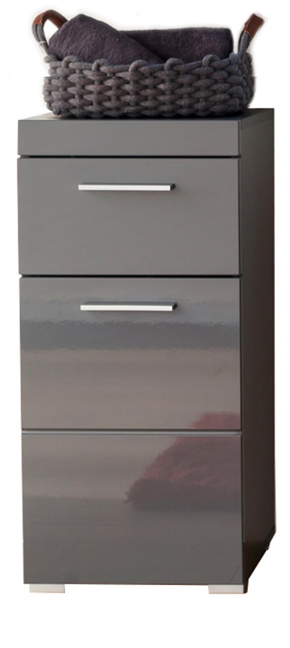 BADSCHRANK grau Hochglanz 37 x 79 cm, Badezimmer Kommode modern - Grau, Holzwerkstoff/Kunststoff (37/79/31cm) - Top.Furn